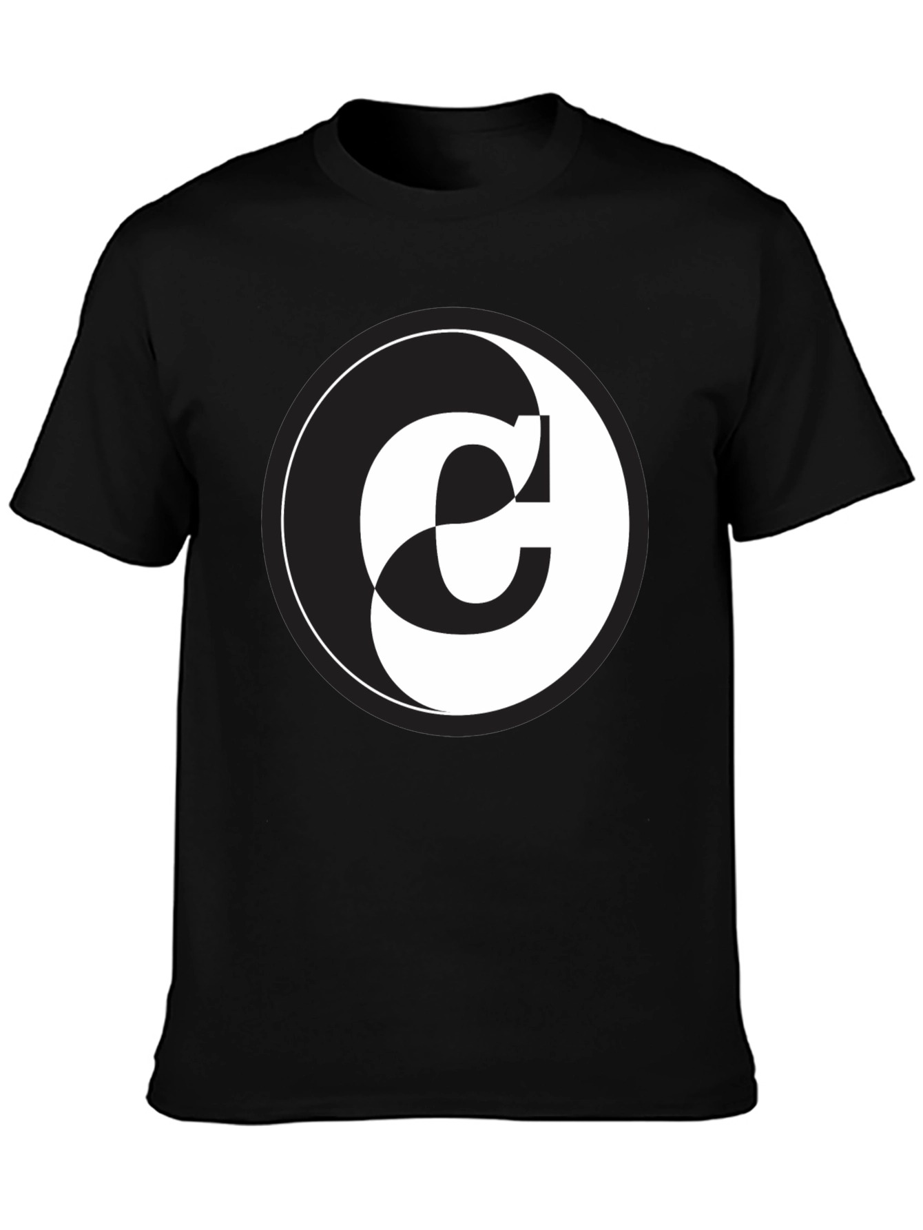 Yin Yang C Letter Graphic Black T-Shirt