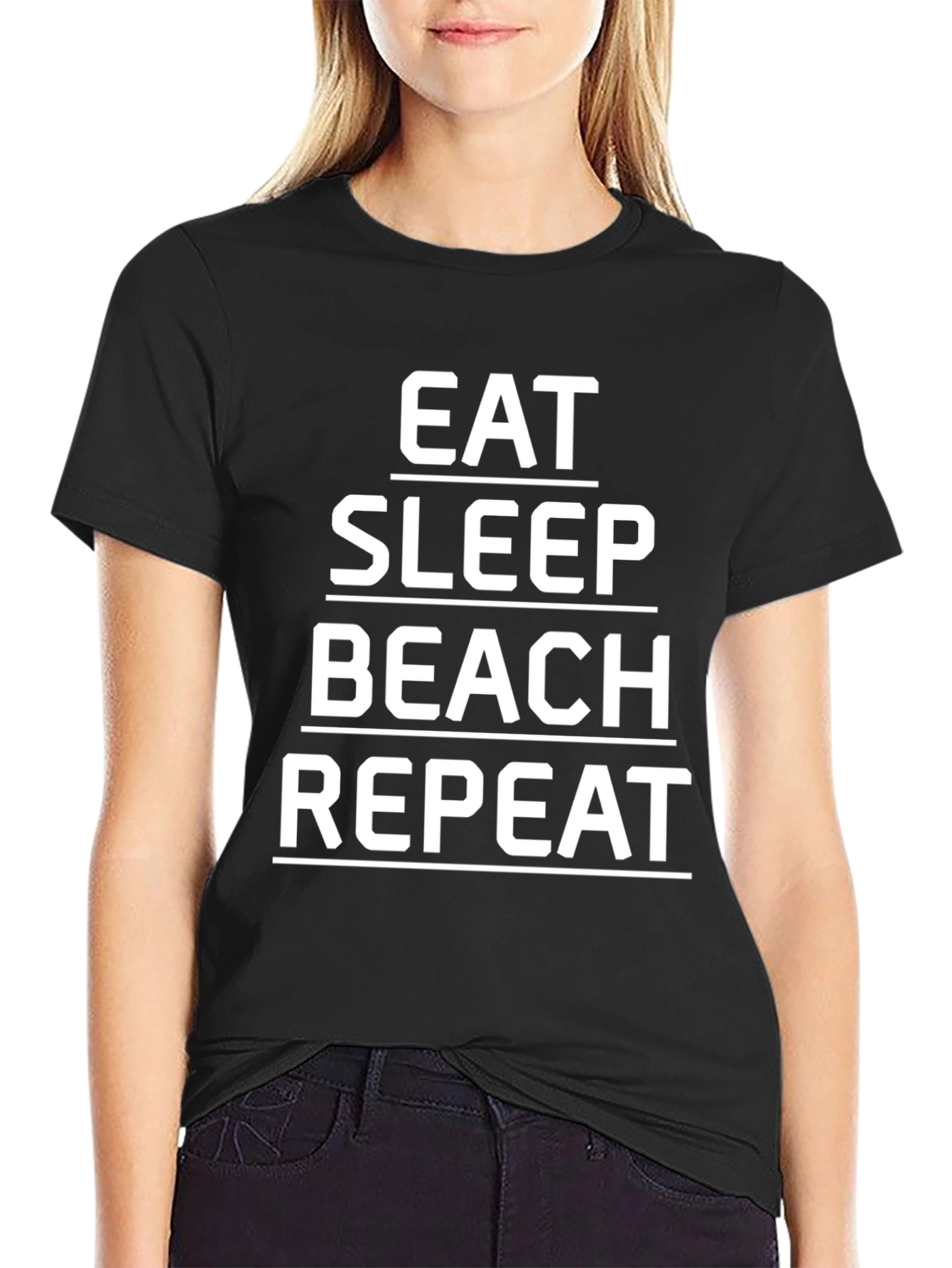 Eat Sleep Beach Repeat Black Graphic Tee