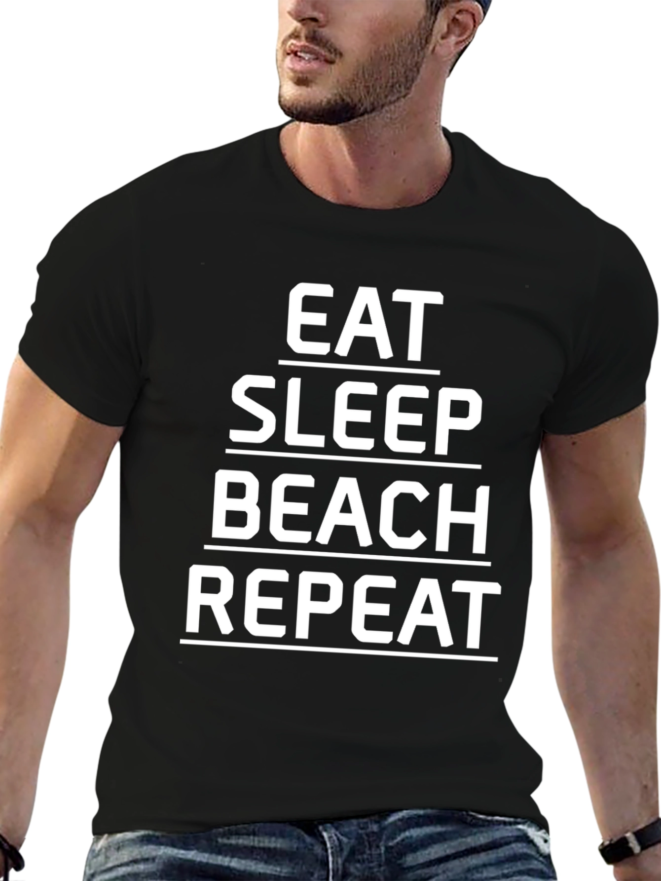 Eat Sleep Beach Repeat Black Graphic Tee
