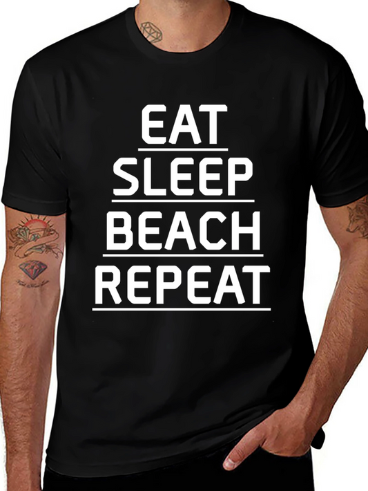 Eat Sleep Beach Repeat Black Graphic Tee