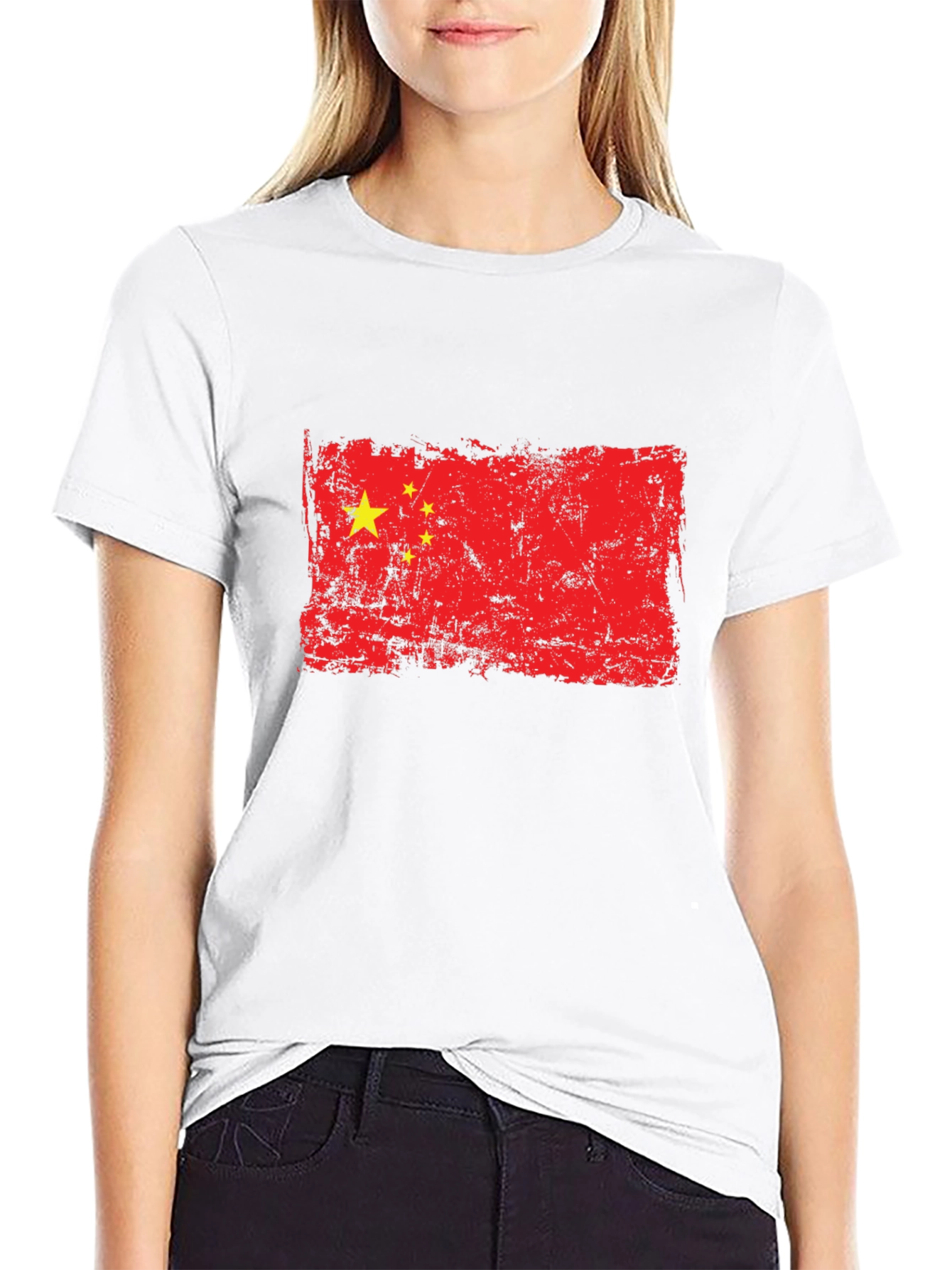 Distressed China Flag Graphic Black T-Shirt