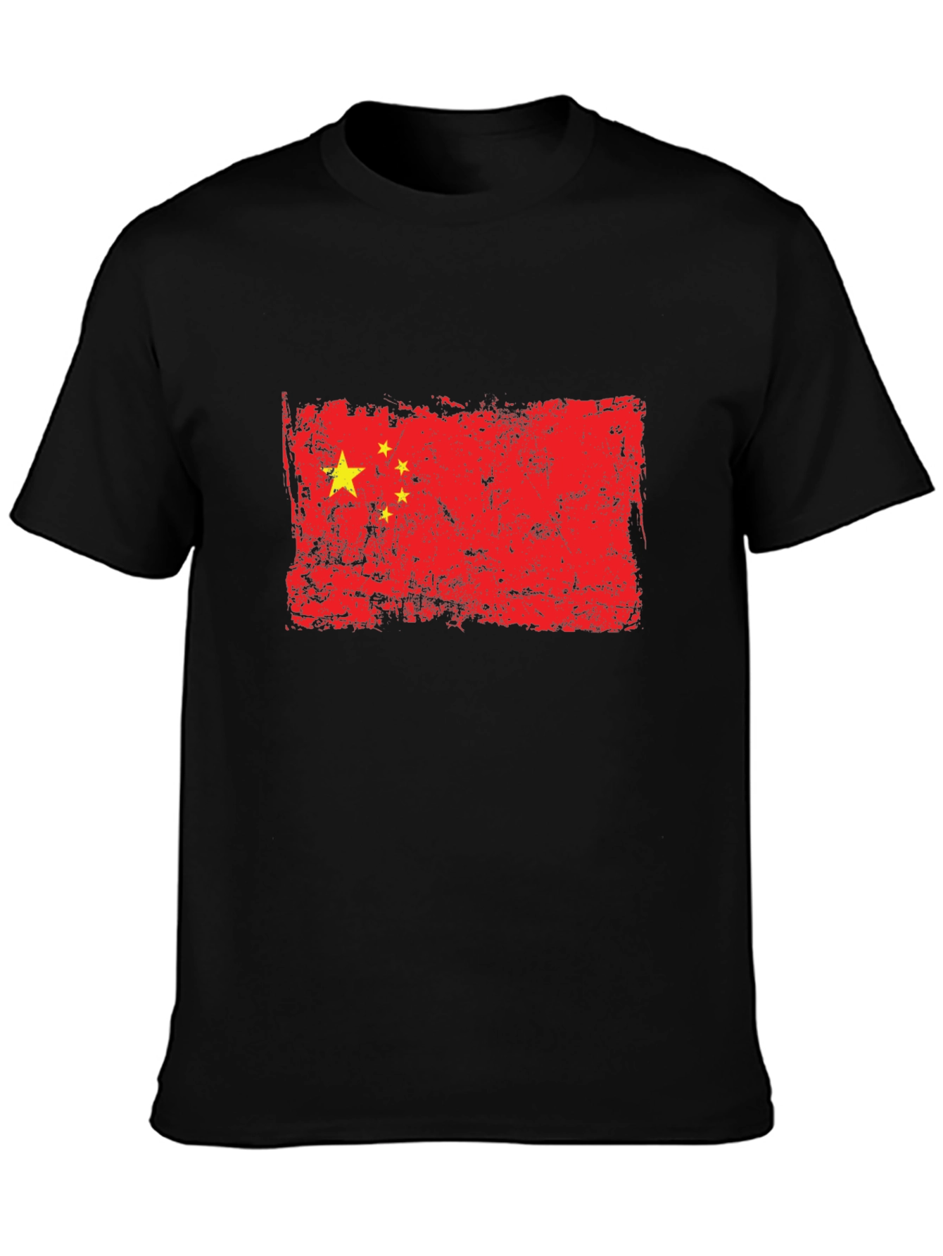 Distressed China Flag Graphic Black T-Shirt