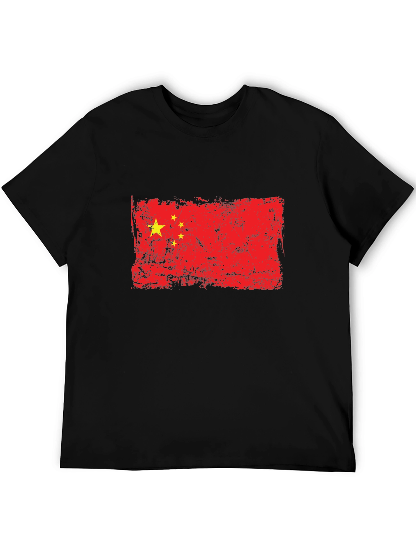 Distressed China Flag Graphic Black T-Shirt