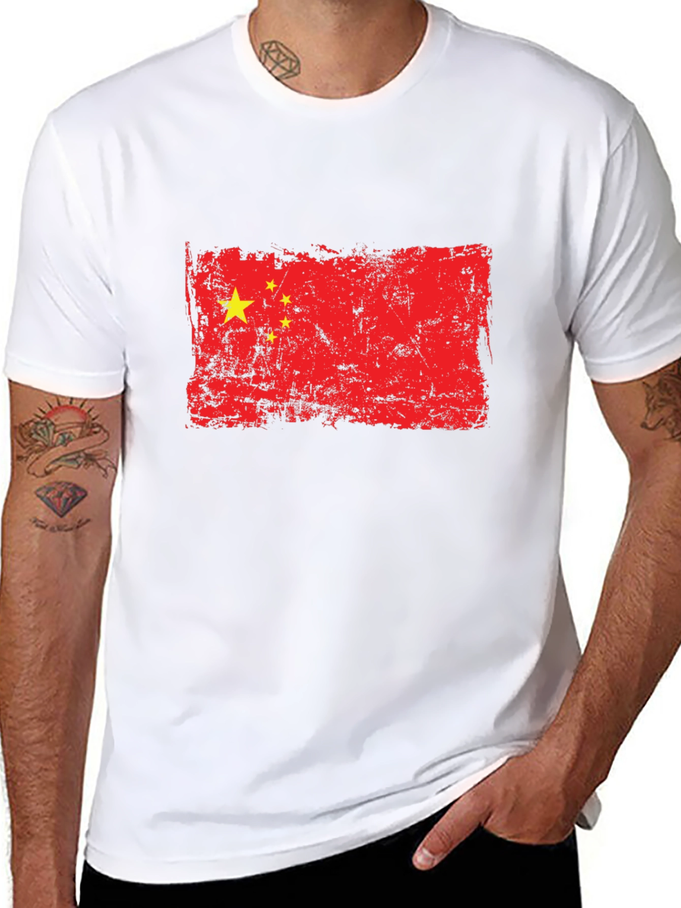Distressed China Flag Graphic Black T-Shirt