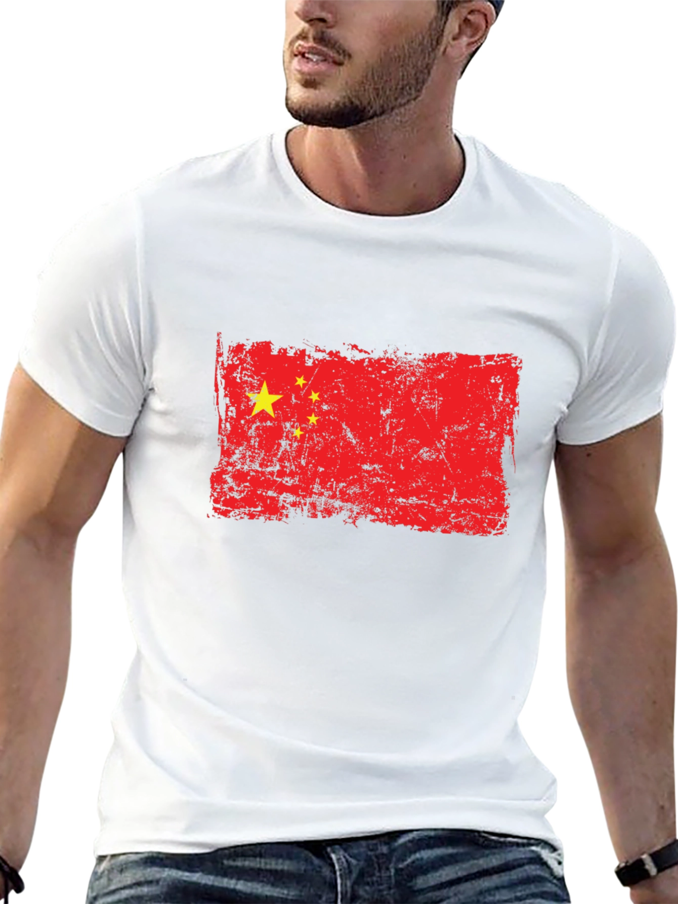 Distressed China Flag Graphic Black T-Shirt