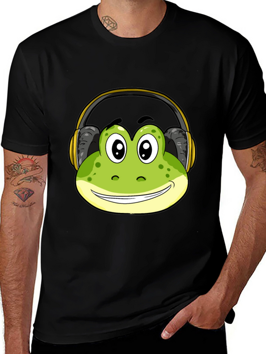 Frog with Headphones Black T-Shirt