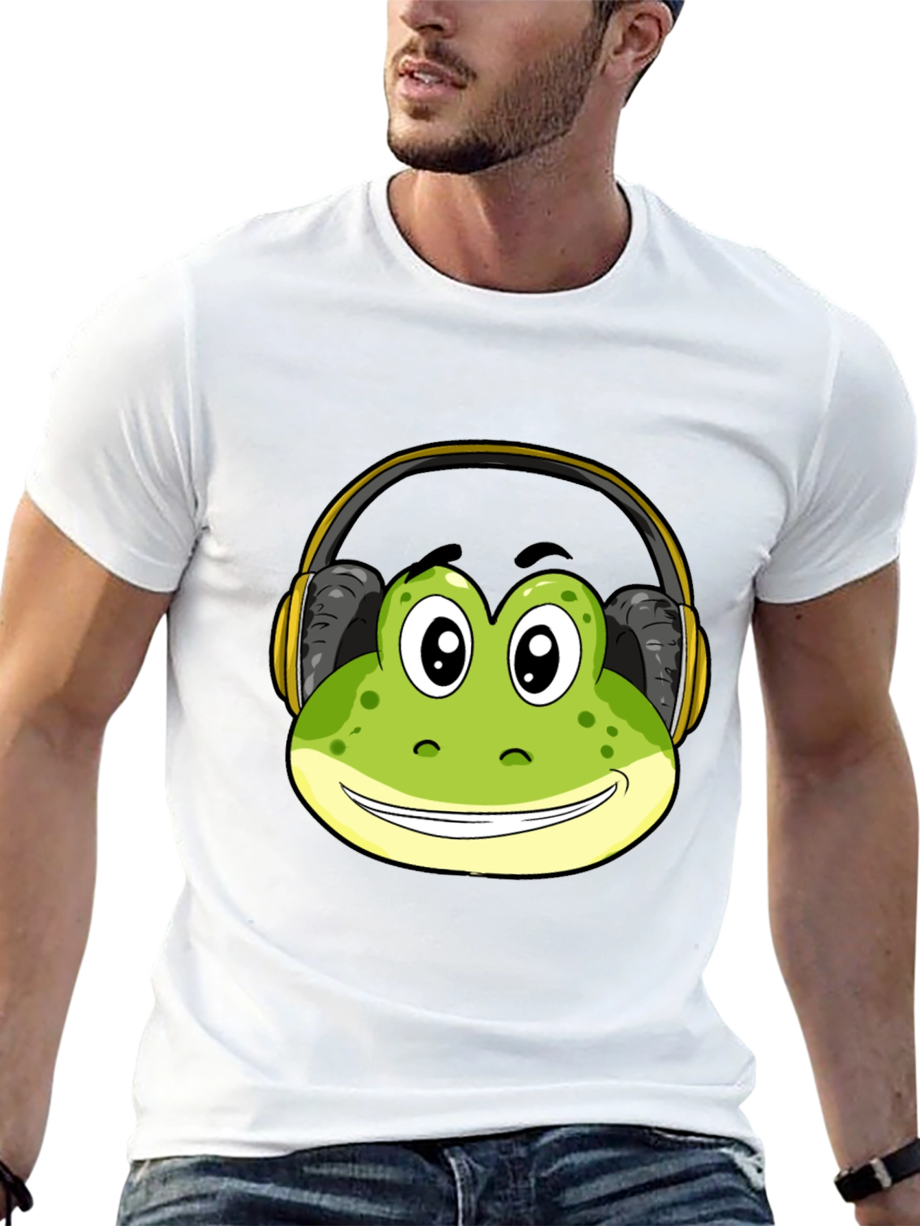 Frog with Headphones Black T-Shirt