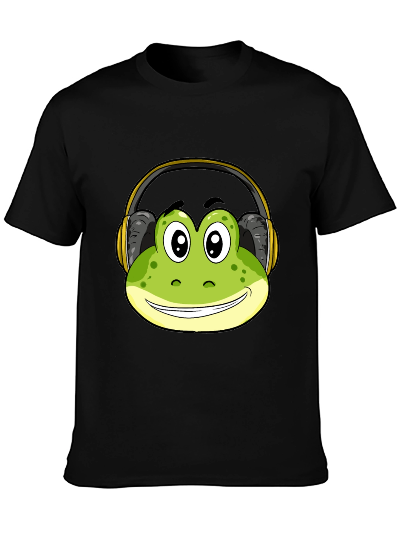 Frog with Headphones Black T-Shirt