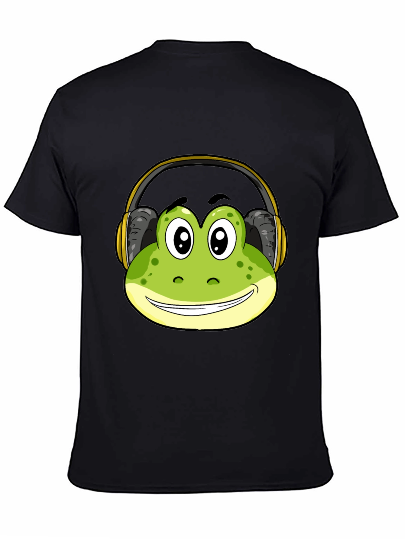 Frog with Headphones Black T-Shirt