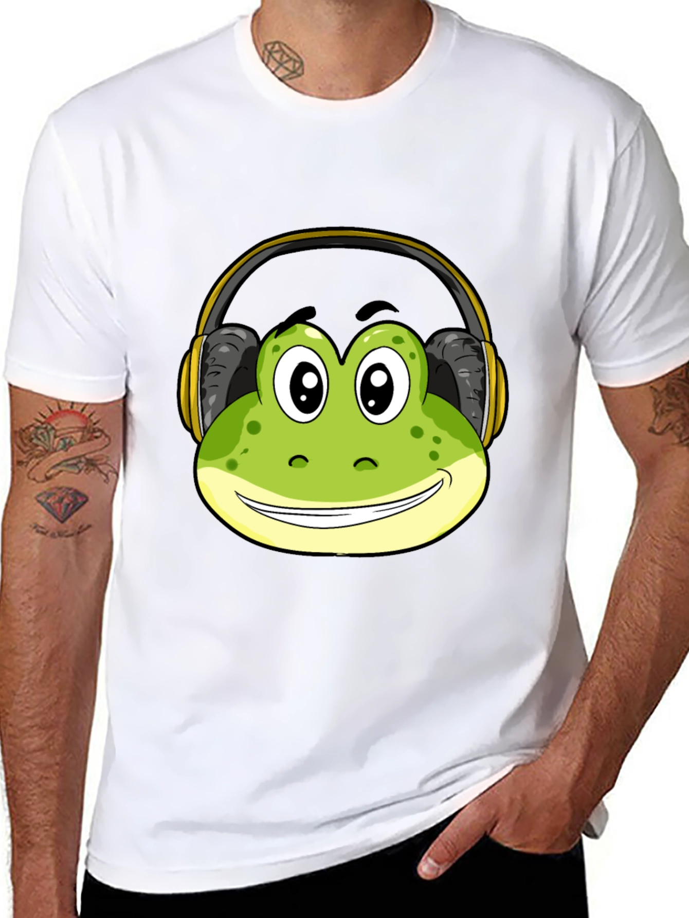 Frog with Headphones Black T-Shirt
