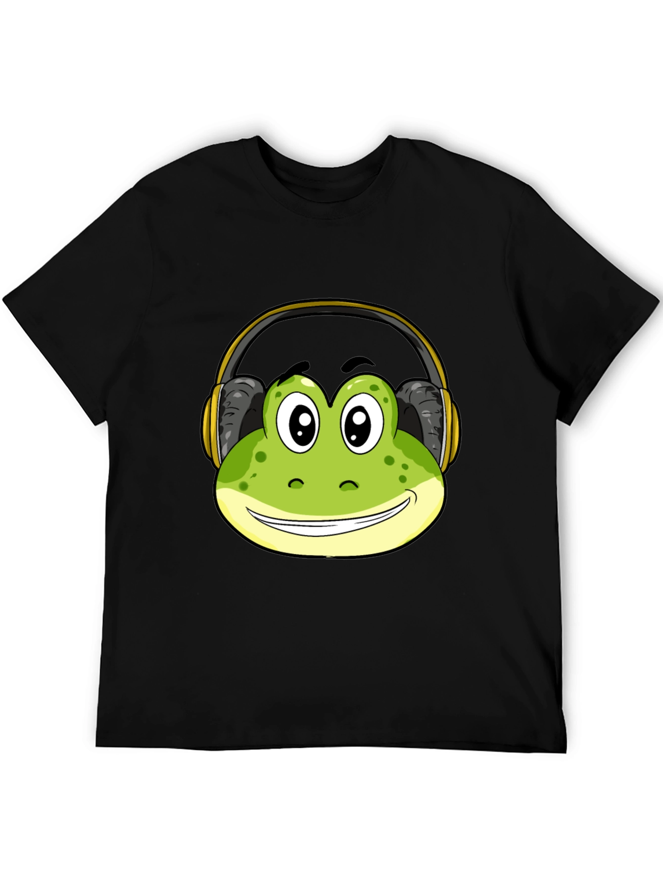 Frog with Headphones Black T-Shirt