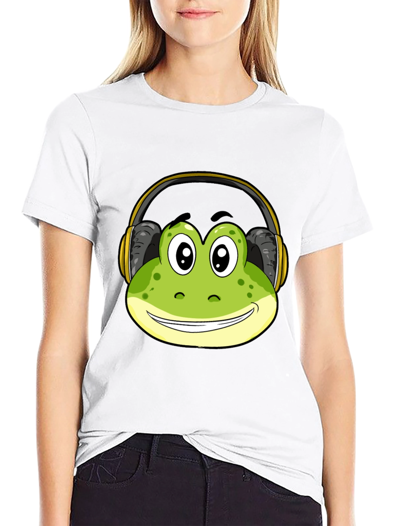 Frog with Headphones Black T-Shirt