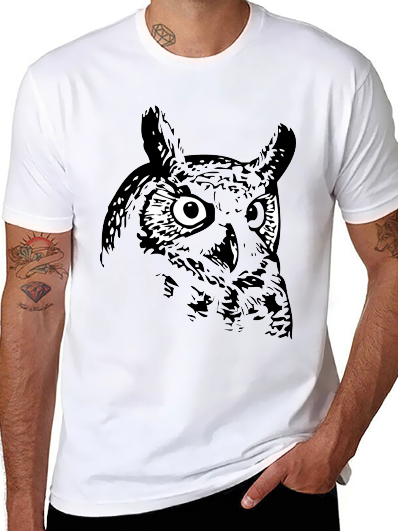 Mens Black Owl Graphic Tee
