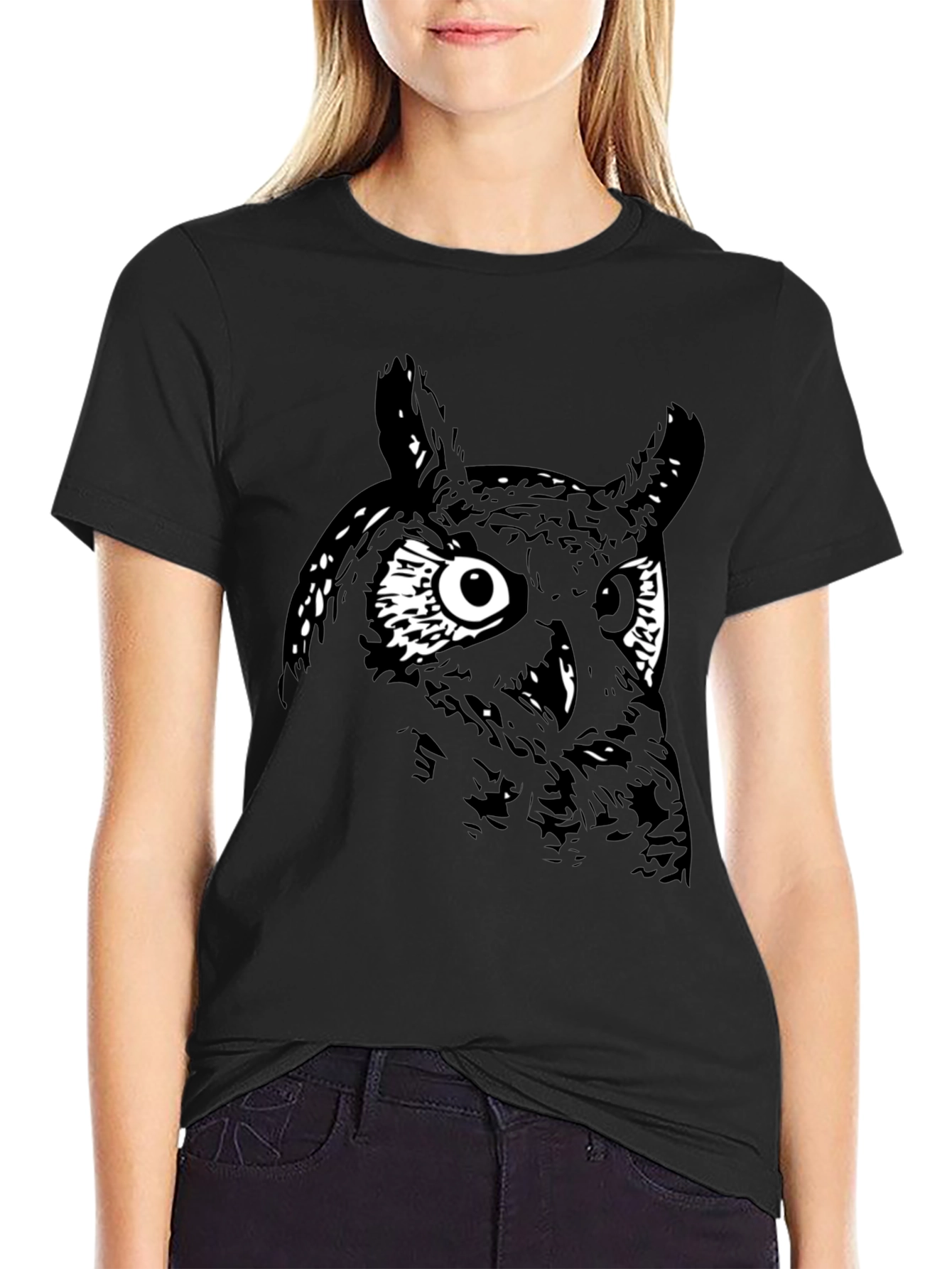 Mens Black Owl Graphic Tee