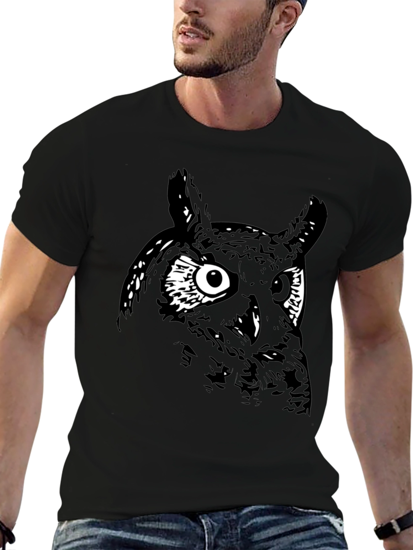 Mens Black Owl Graphic Tee