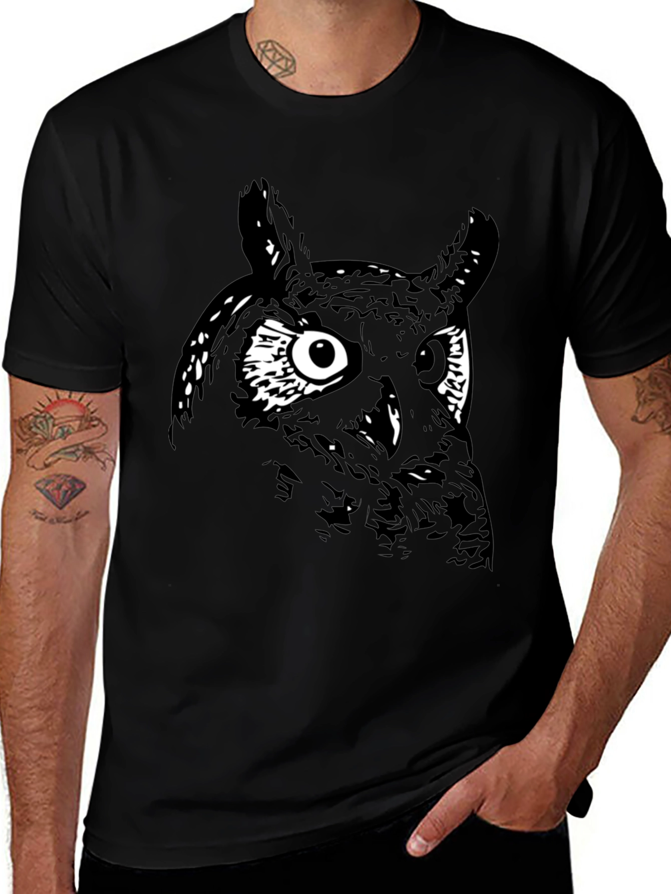 Mens Black Owl Graphic Tee