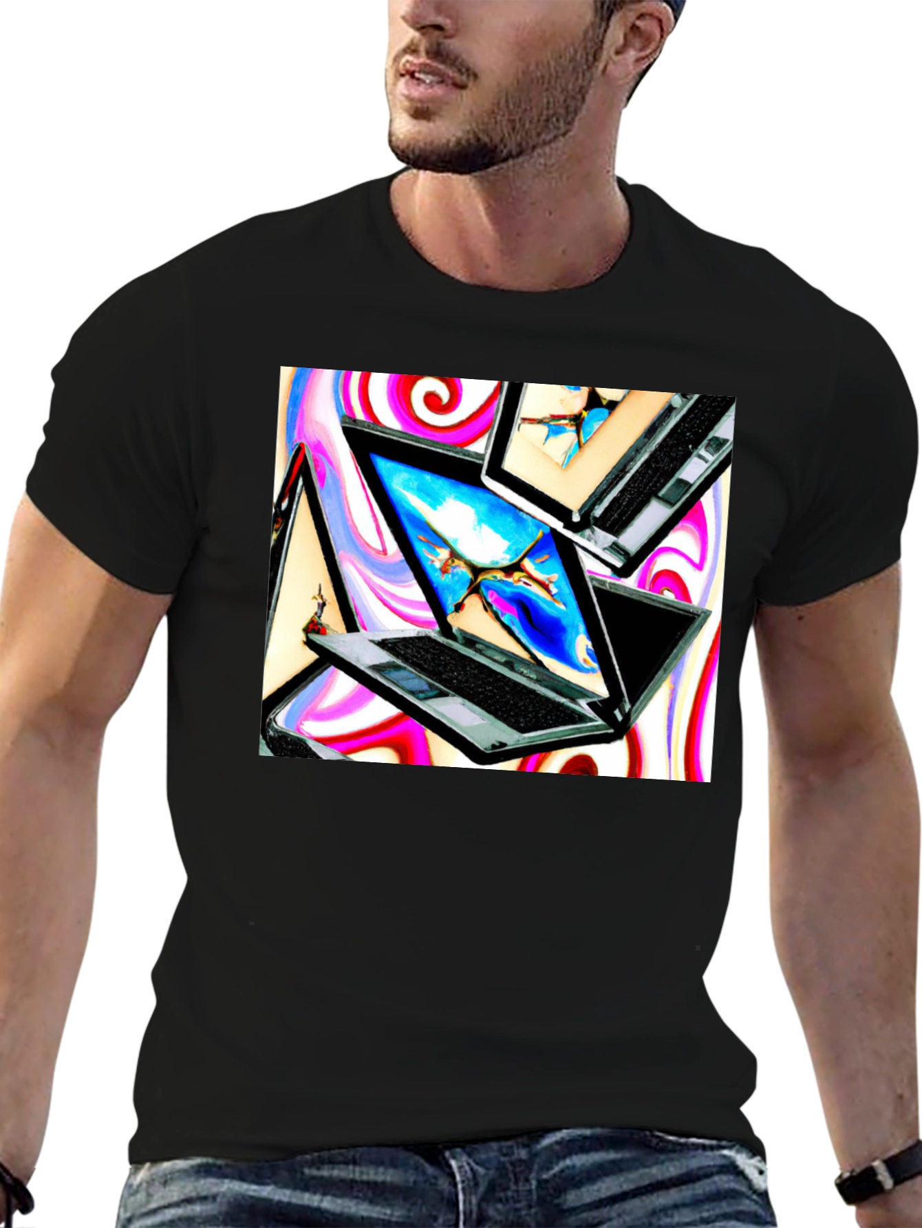 Laptop Swirl Graphic Tee - Bold & Stylish