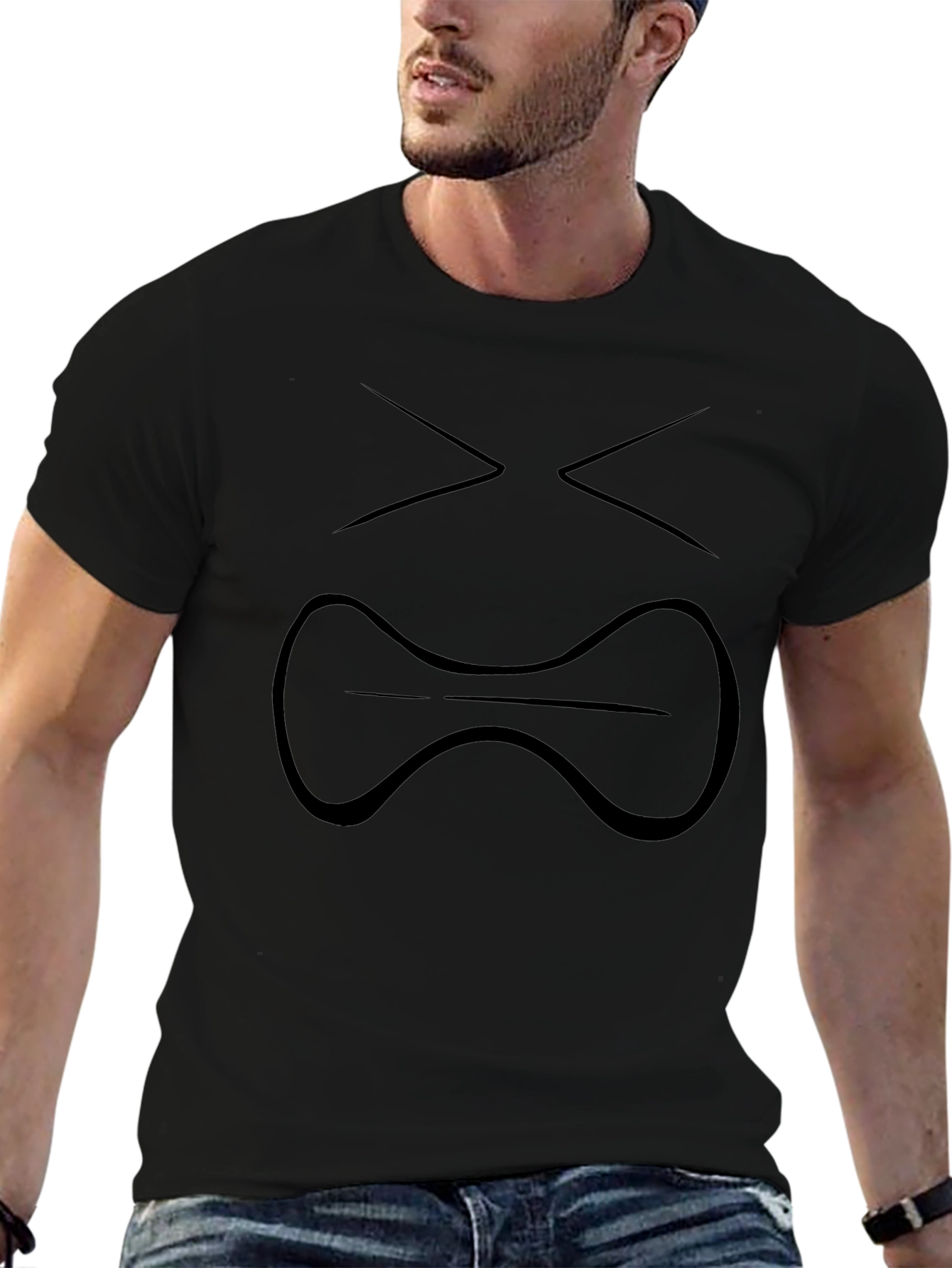 Black T-Shirt with Graphic Face Design