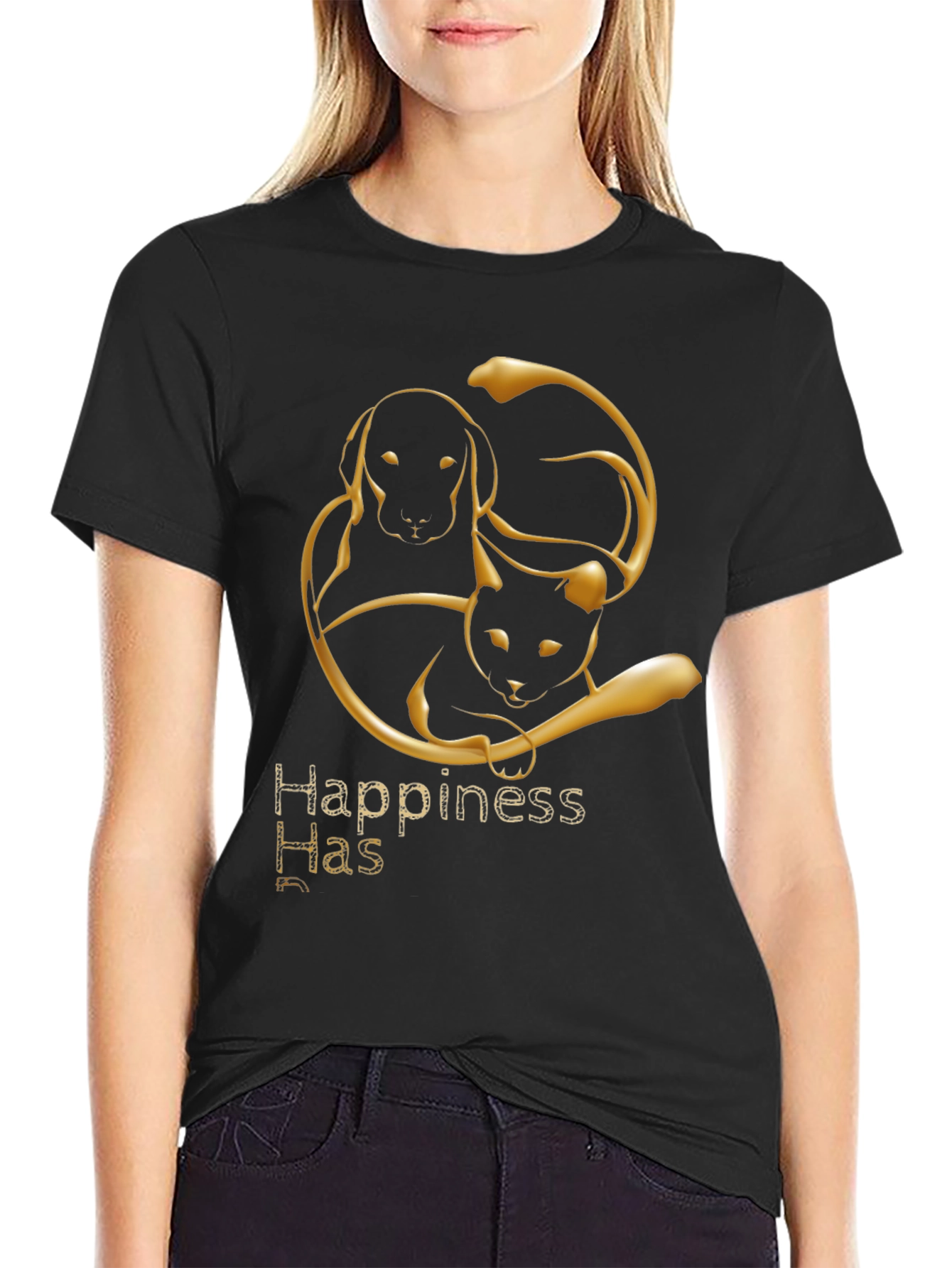 Happiness Has Paws Black Tee