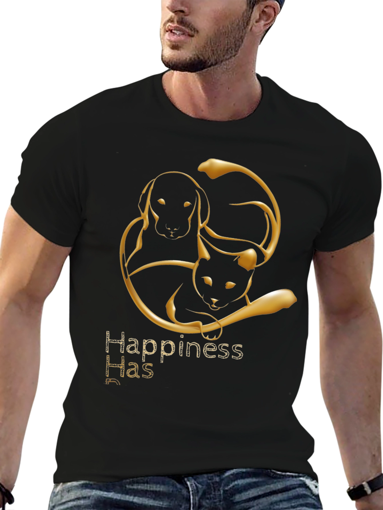 Happiness Has Paws Black Tee