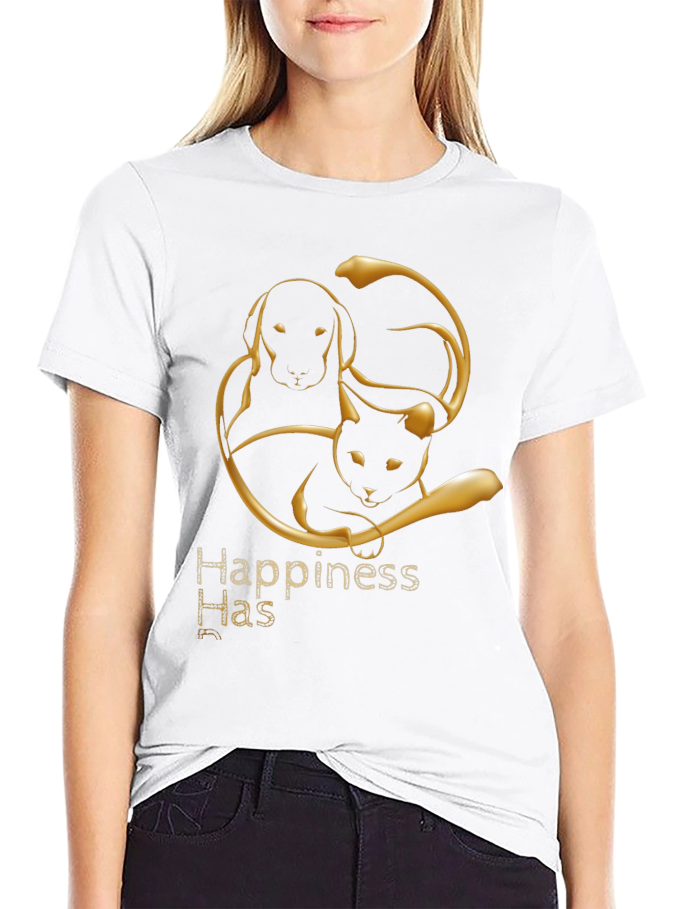 Happiness Has Paws Black Tee