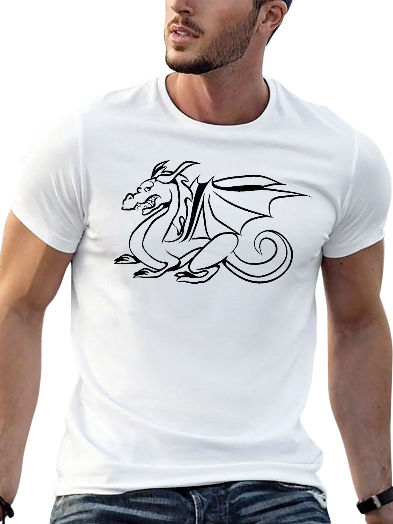 Dragon Graphic Tee - Black Cotton Casual Wear