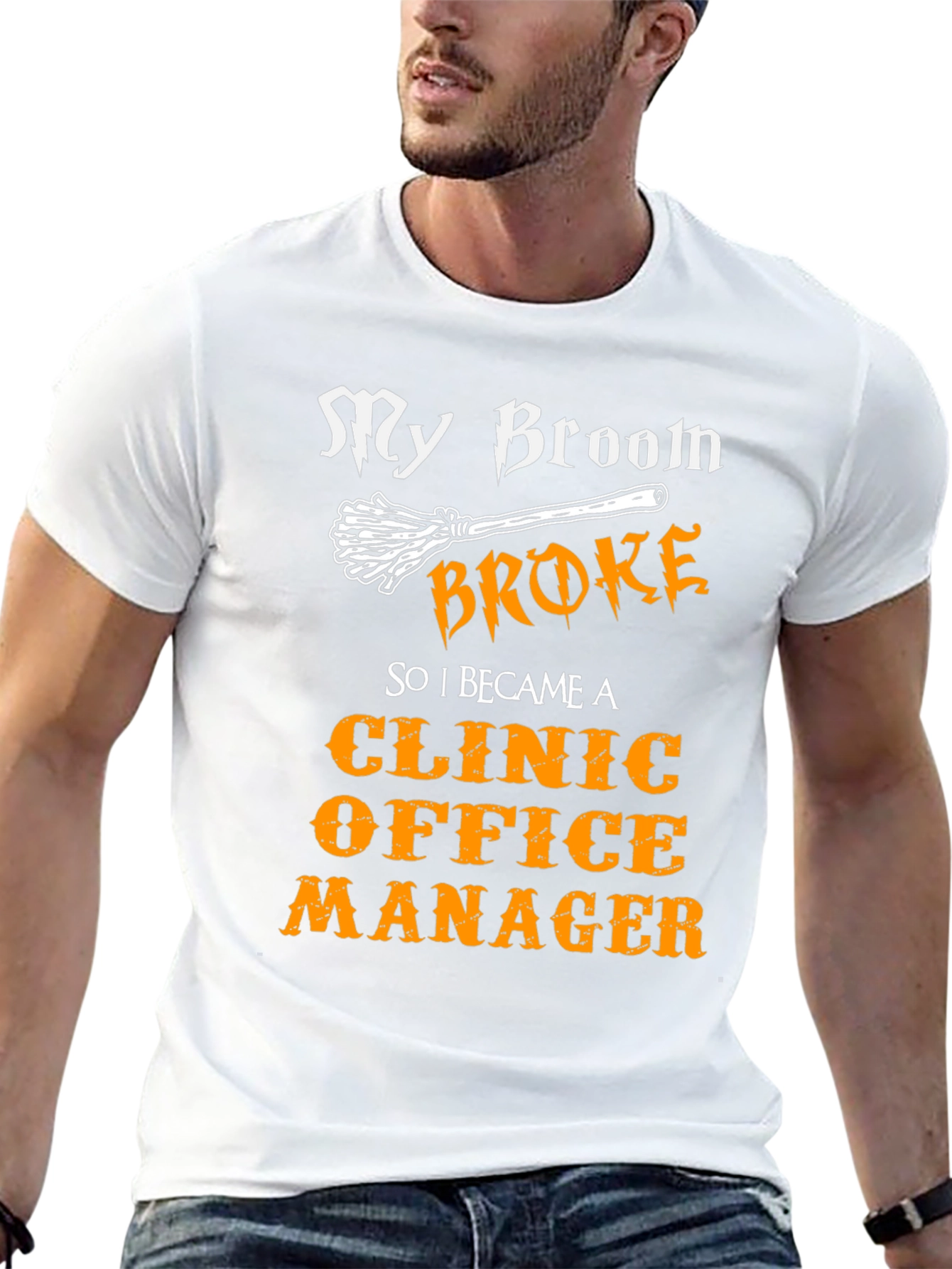 Funny Clinic Office Manager T-Shirt Halloween Broom