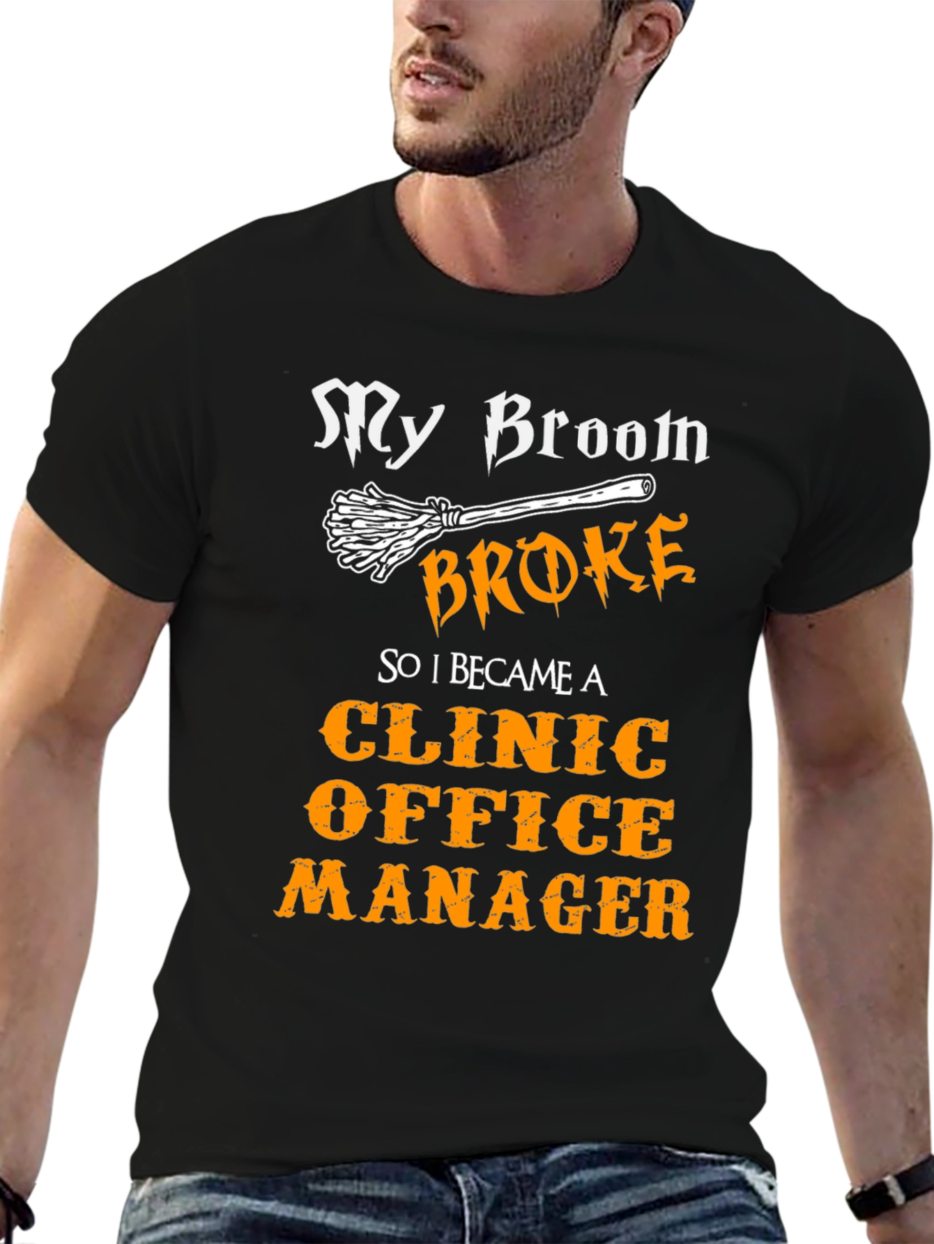 Funny Clinic Office Manager T-Shirt Halloween Broom