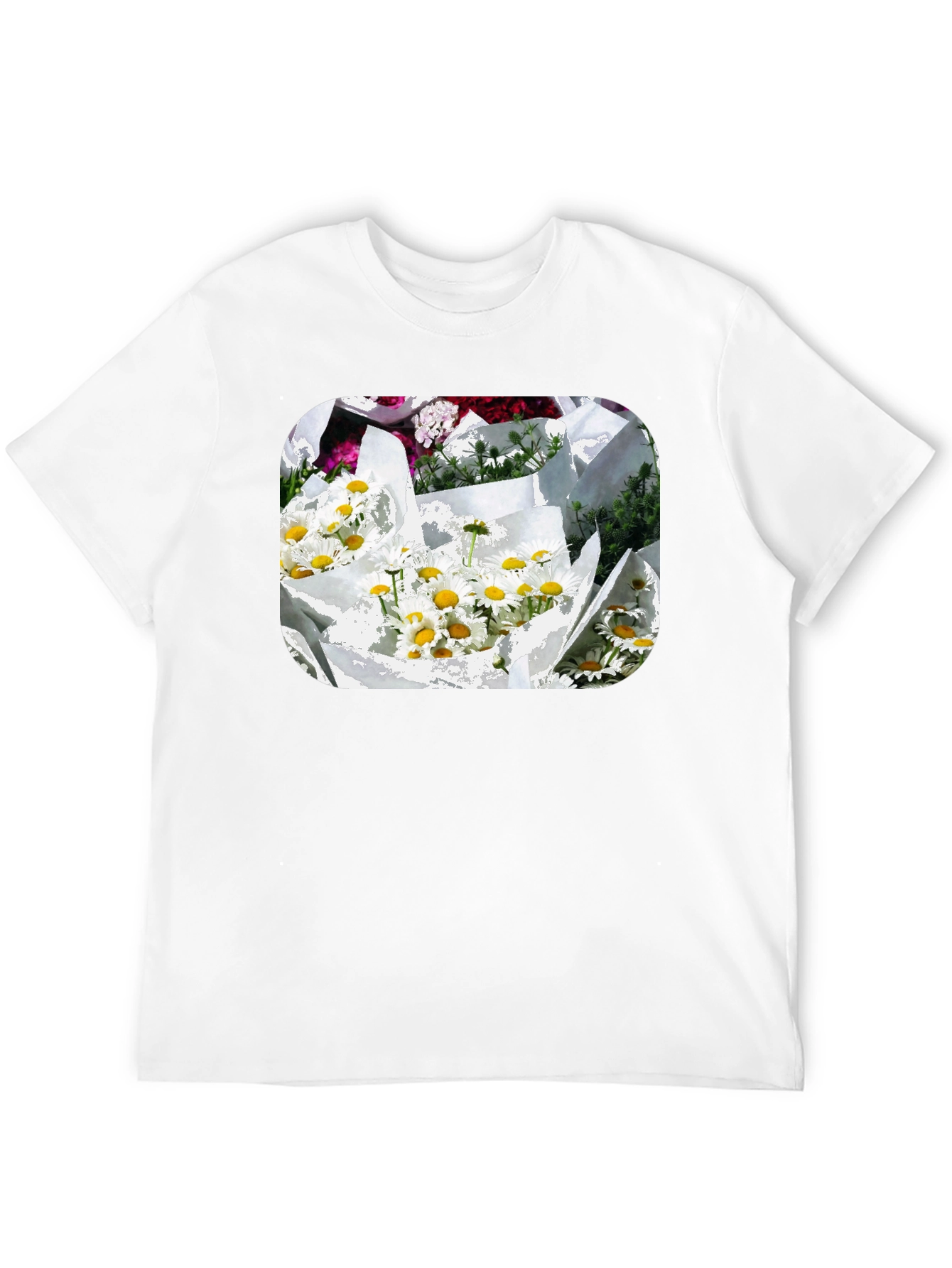 Daisy Bouquet Graphic Tee - Black Cotton Casual T-Shirt