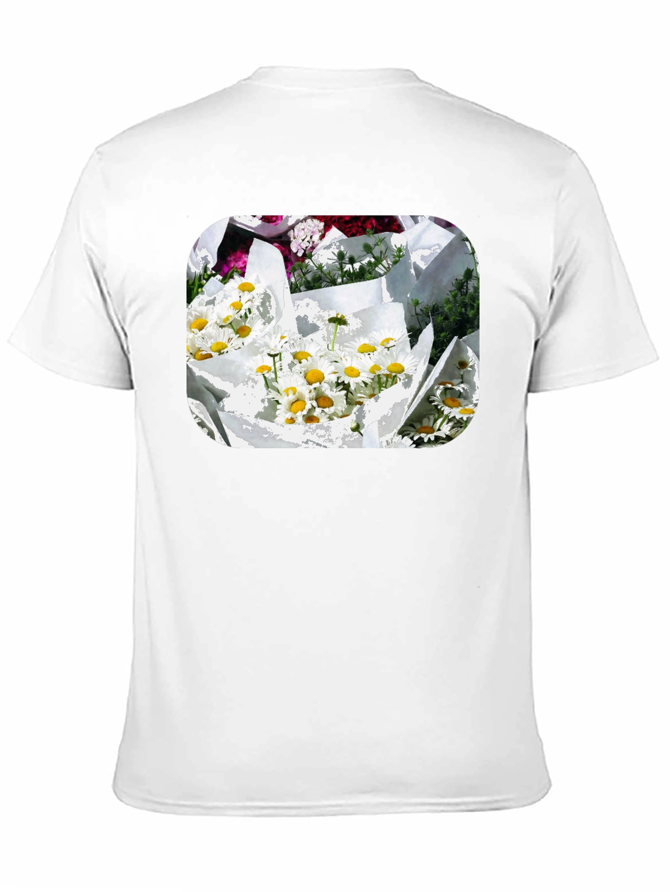 Daisy Bouquet Graphic Tee - Black Cotton Casual T-Shirt