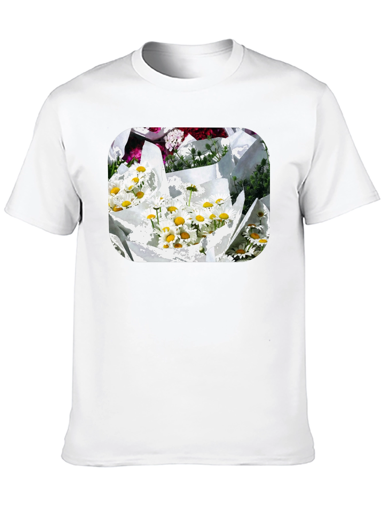 Daisy Bouquet Graphic Tee - Black Cotton Casual T-Shirt