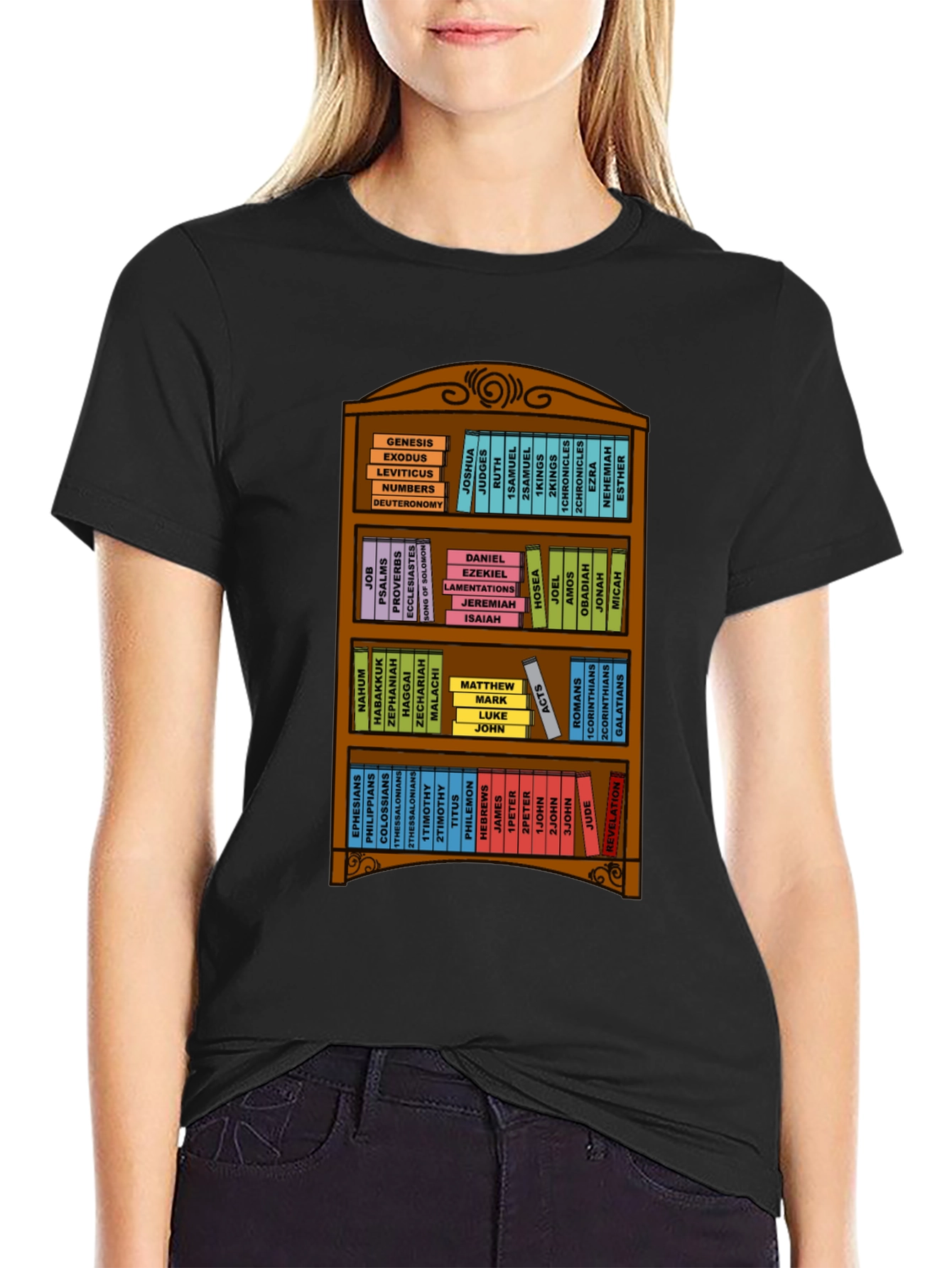 Bible Bookshelf T-Shirt - Religious Christian Apparel