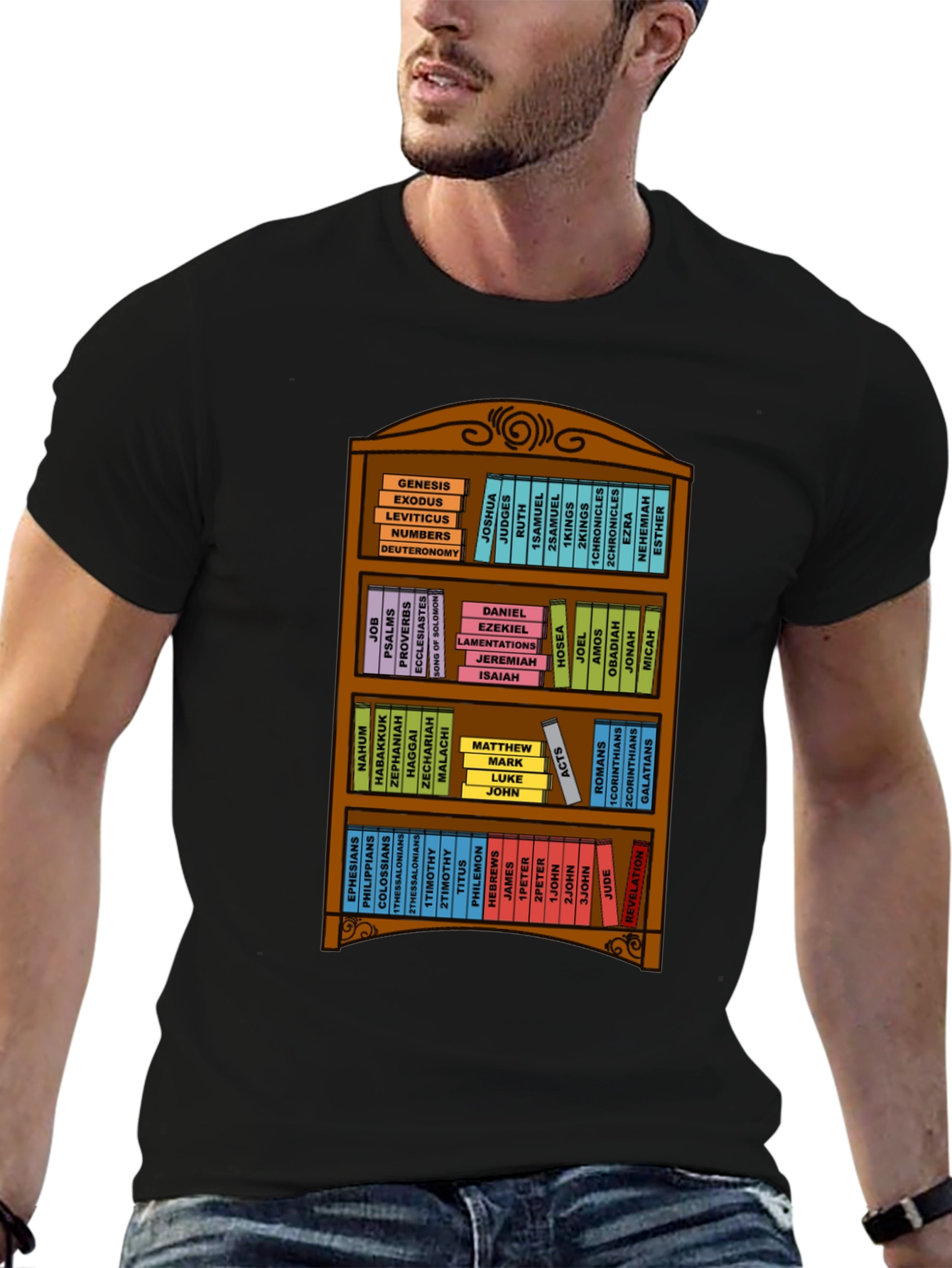 Bible Bookshelf T-Shirt - Religious Christian Apparel