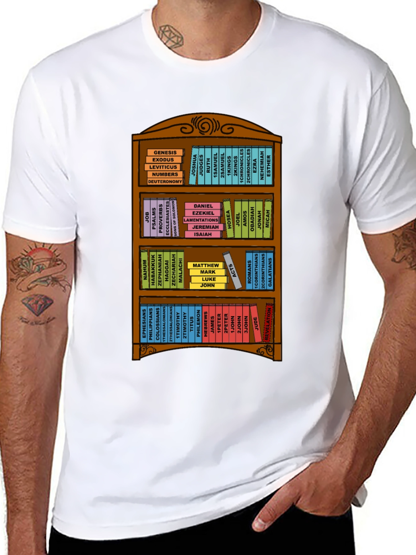 Bible Bookshelf T-Shirt - Religious Christian Apparel