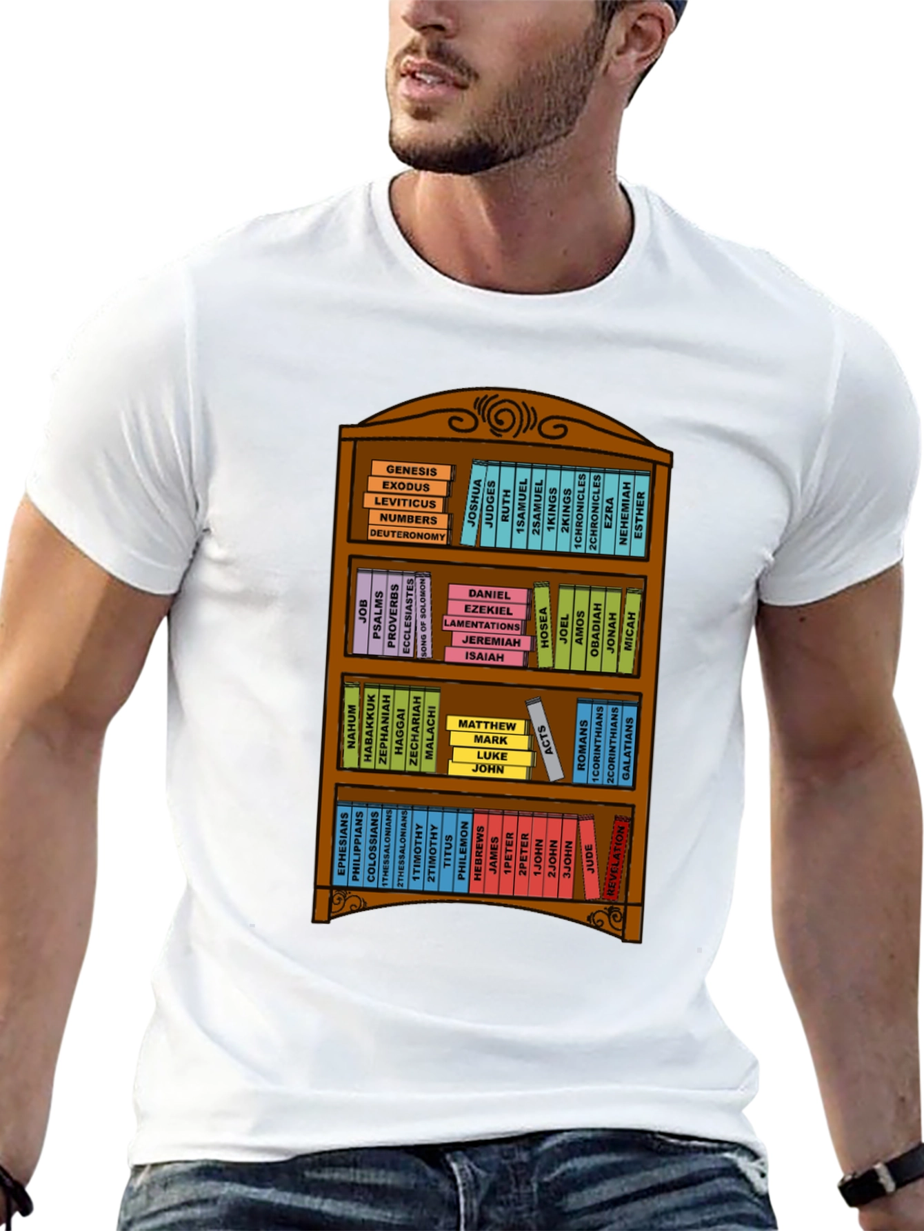 Bible Bookshelf T-Shirt - Religious Christian Apparel