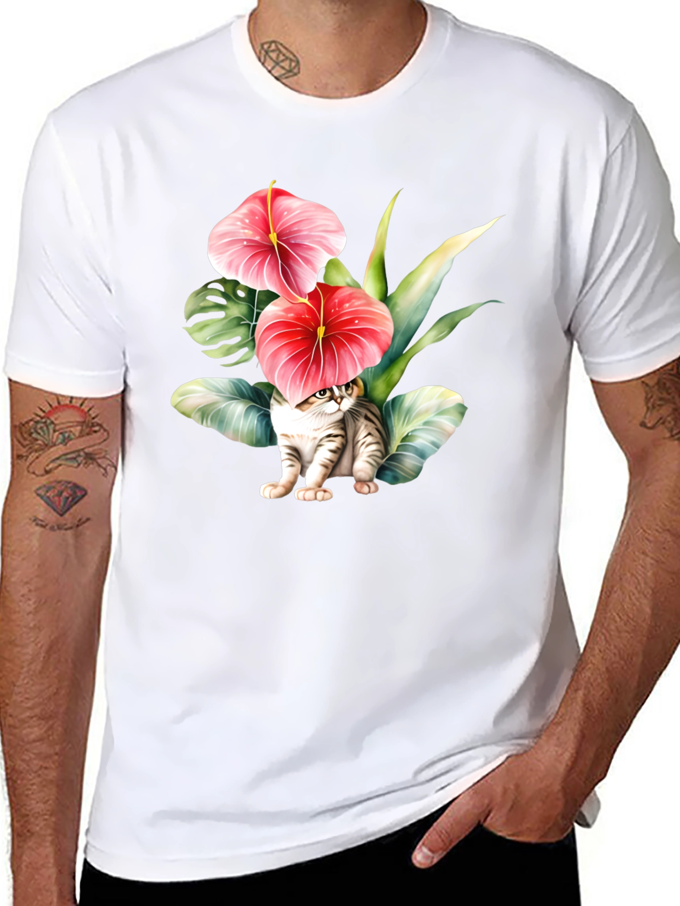 Floral Cat T-Shirt - Unique Graphic Tee