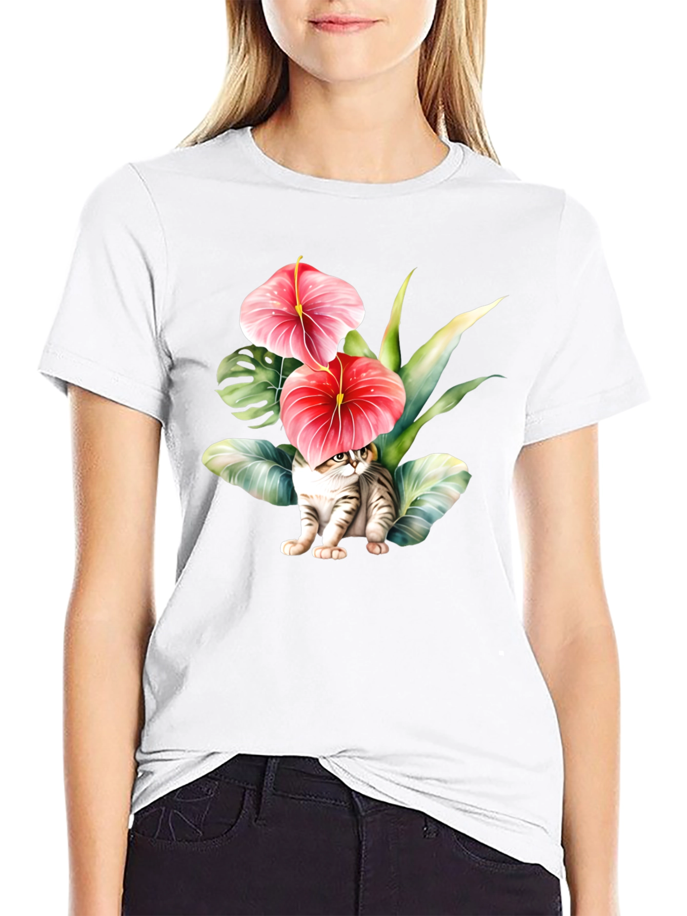 Floral Cat T-Shirt - Unique Graphic Tee