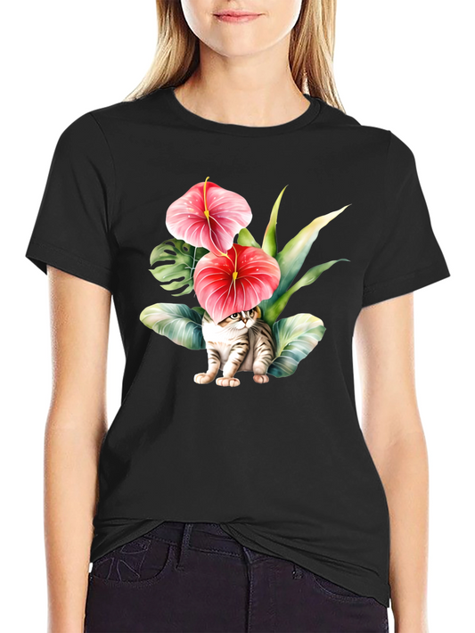 Floral Cat T-Shirt - Unique Graphic Tee
