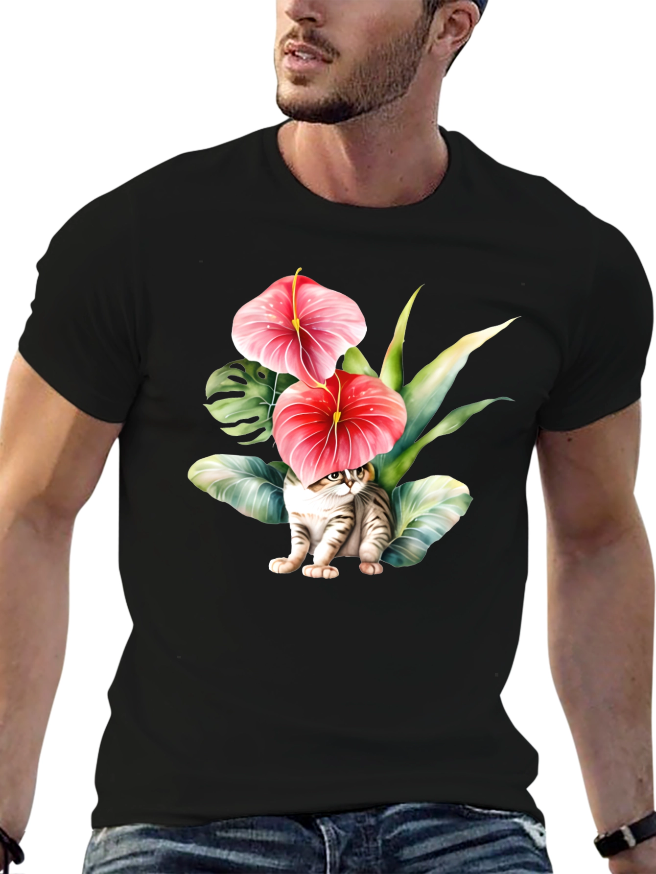Floral Cat T-Shirt - Unique Graphic Tee