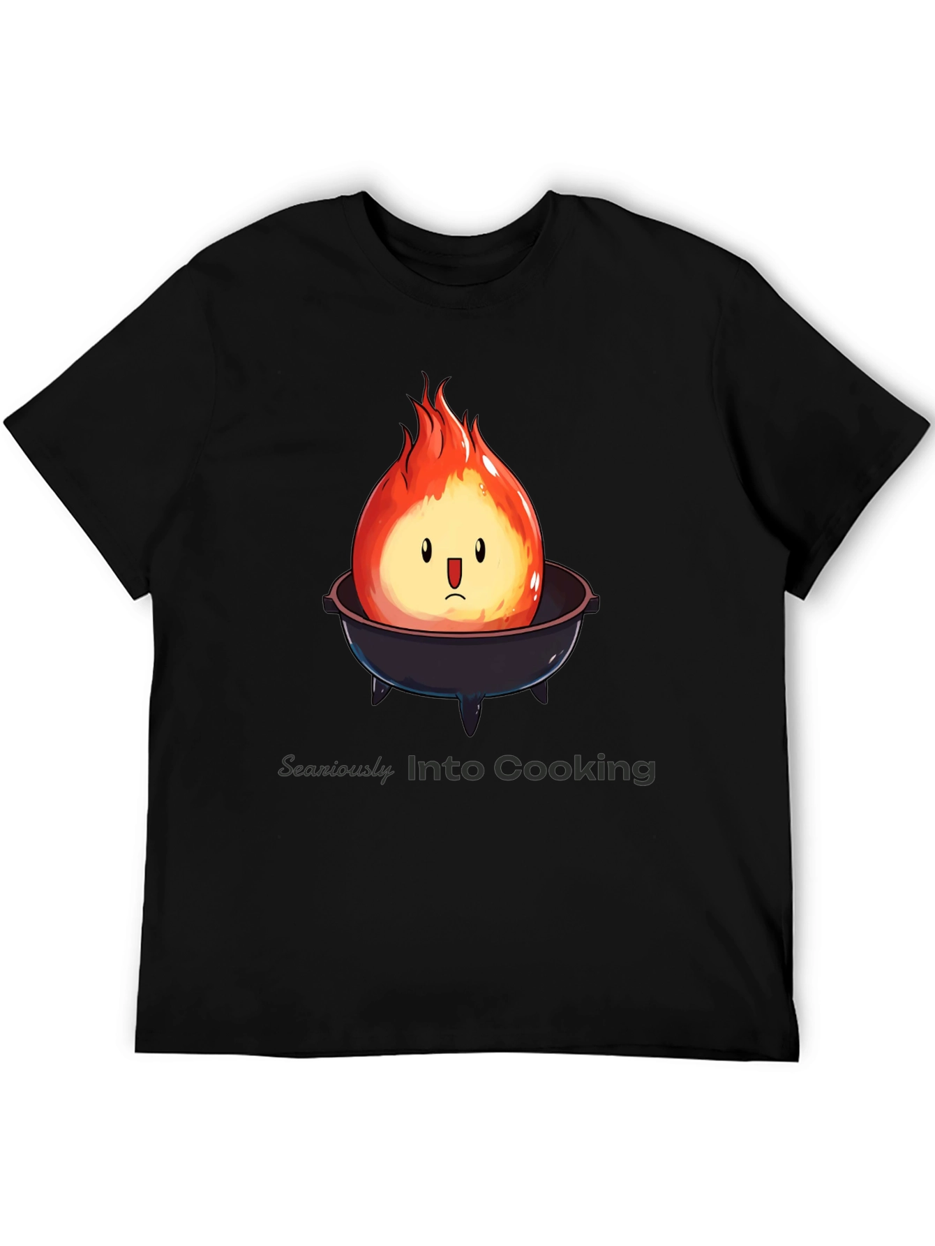 Humorous Fire Character BBQ Grill Black T-Shirt