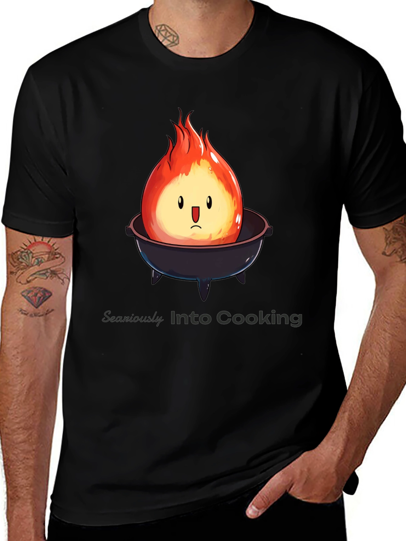 Humorous Fire Character BBQ Grill Black T-Shirt