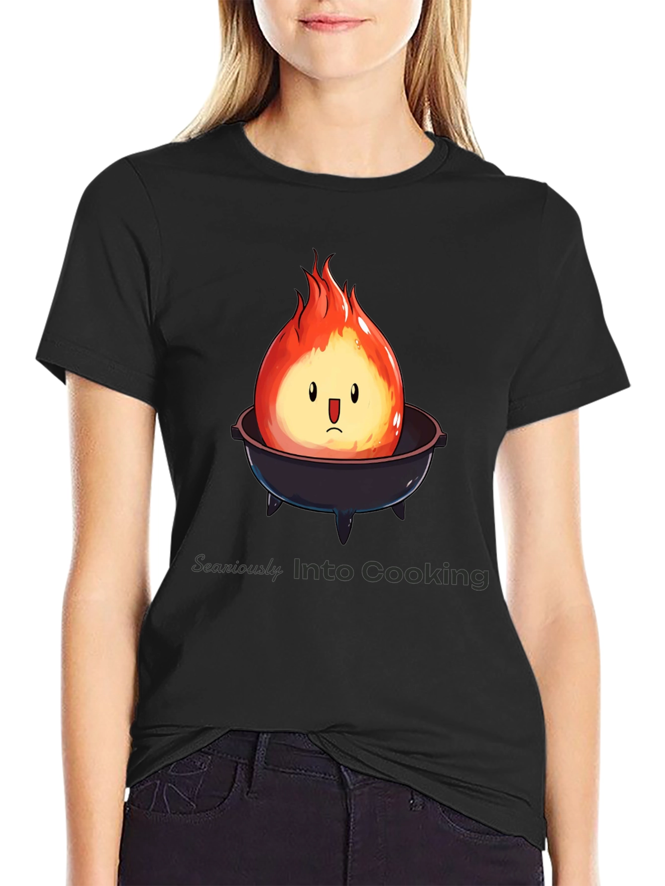 Humorous Fire Character BBQ Grill Black T-Shirt
