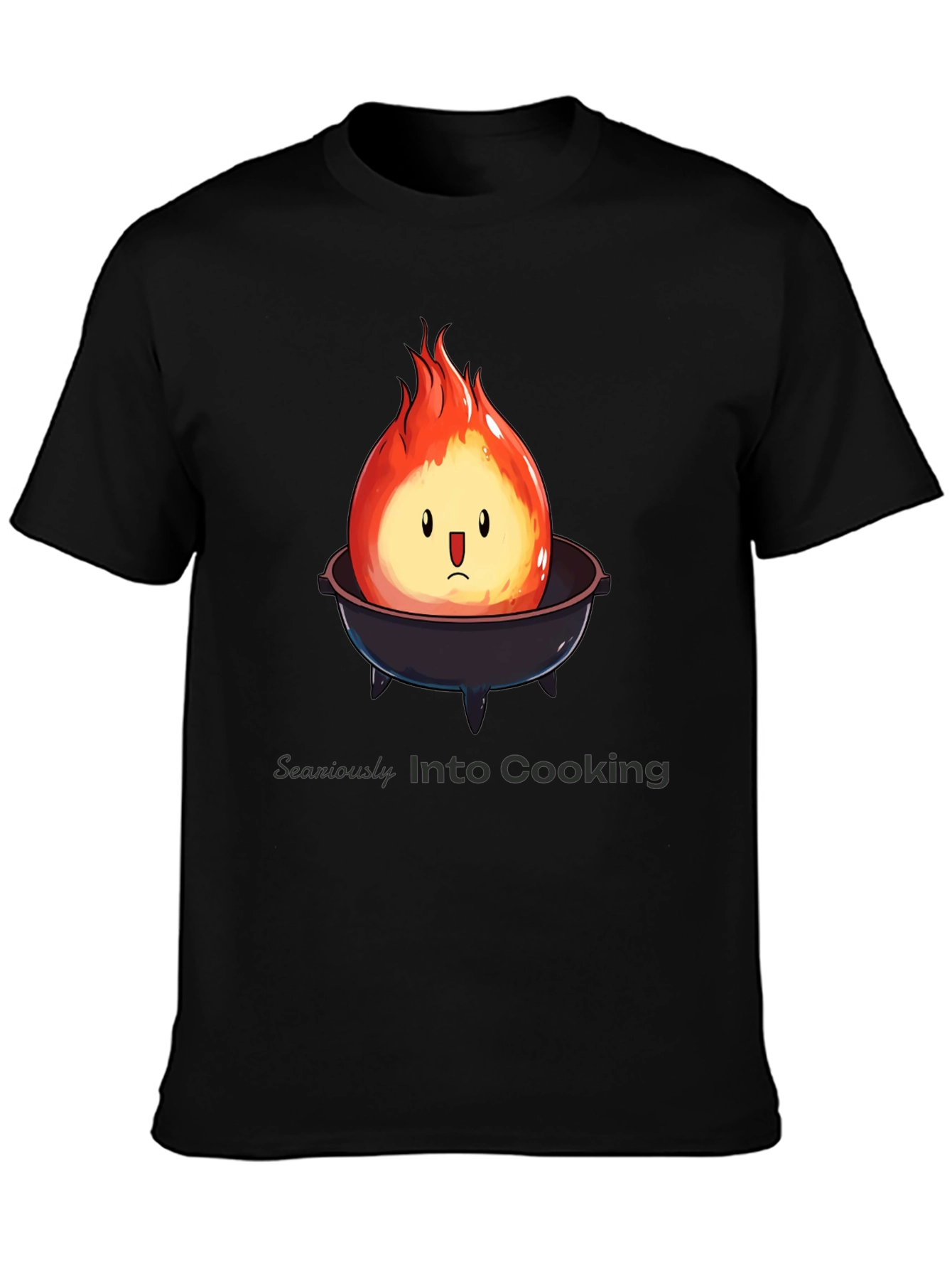 Humorous Fire Character BBQ Grill Black T-Shirt