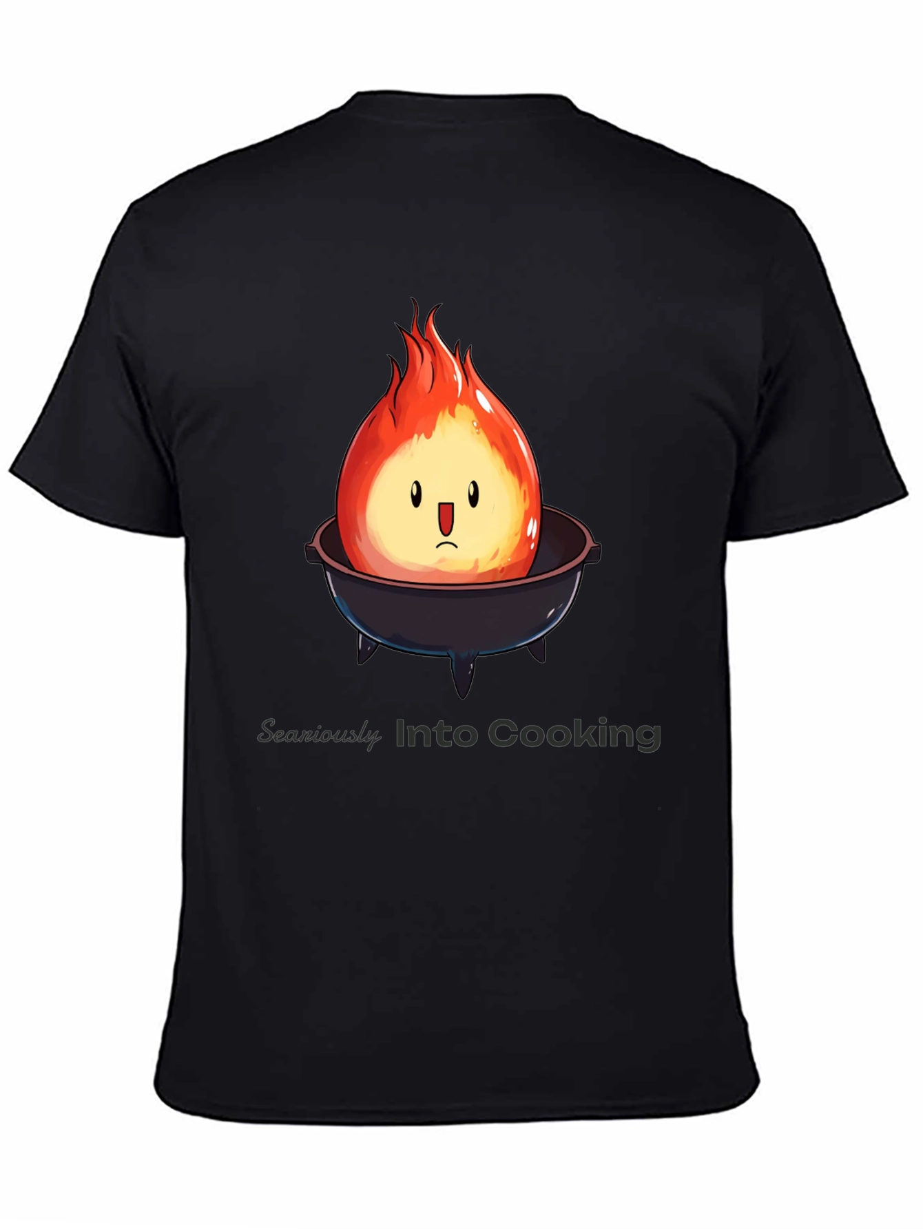 Humorous Fire Character BBQ Grill Black T-Shirt