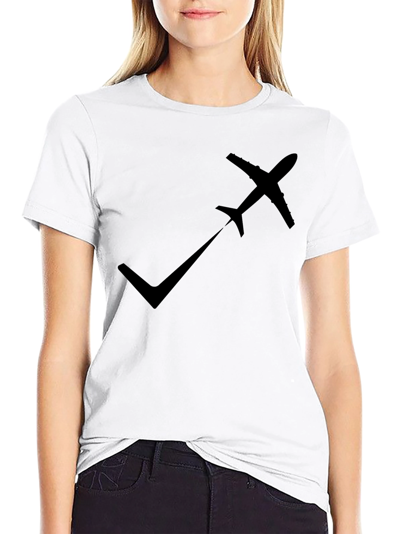 Airplane Checkmark Graphic Tee - Fly High in Style!