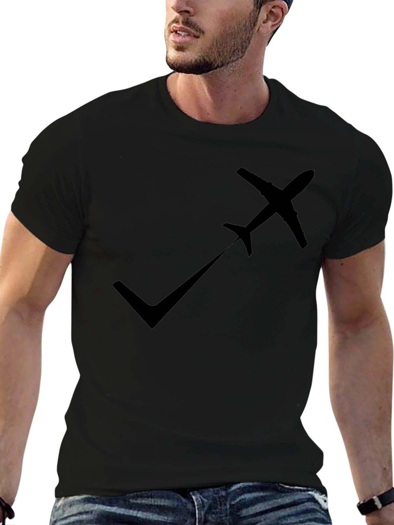 Airplane Checkmark Graphic Tee - Fly High in Style!