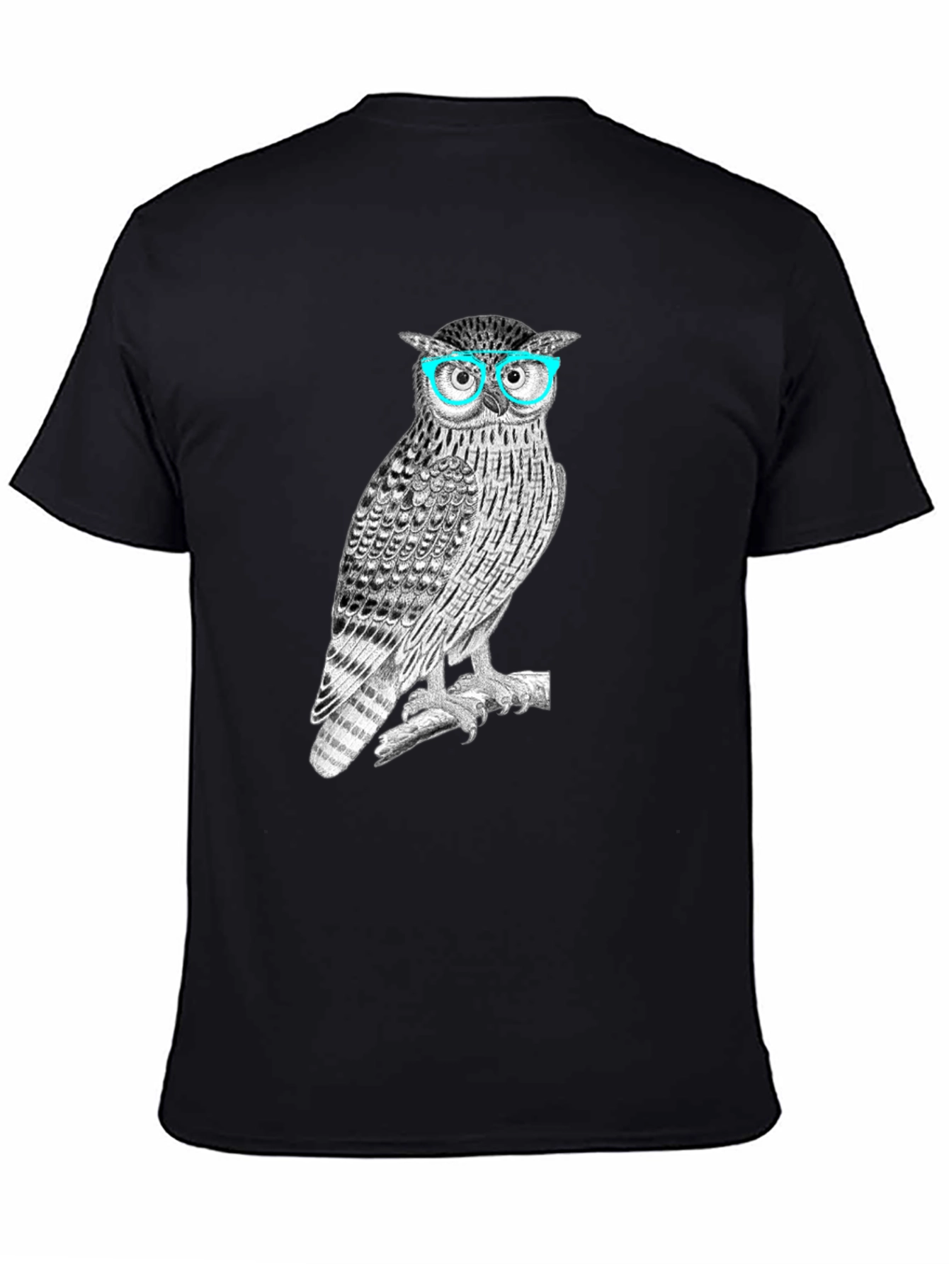 Owl with Glasses Graphic Tee - Mens Black T-Shirt