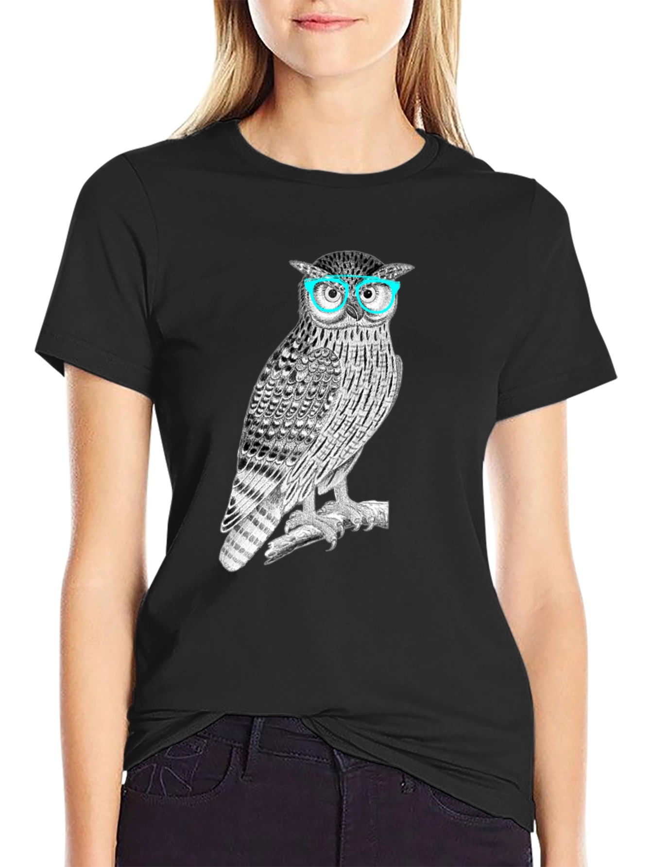Owl with Glasses Graphic Tee - Mens Black T-Shirt