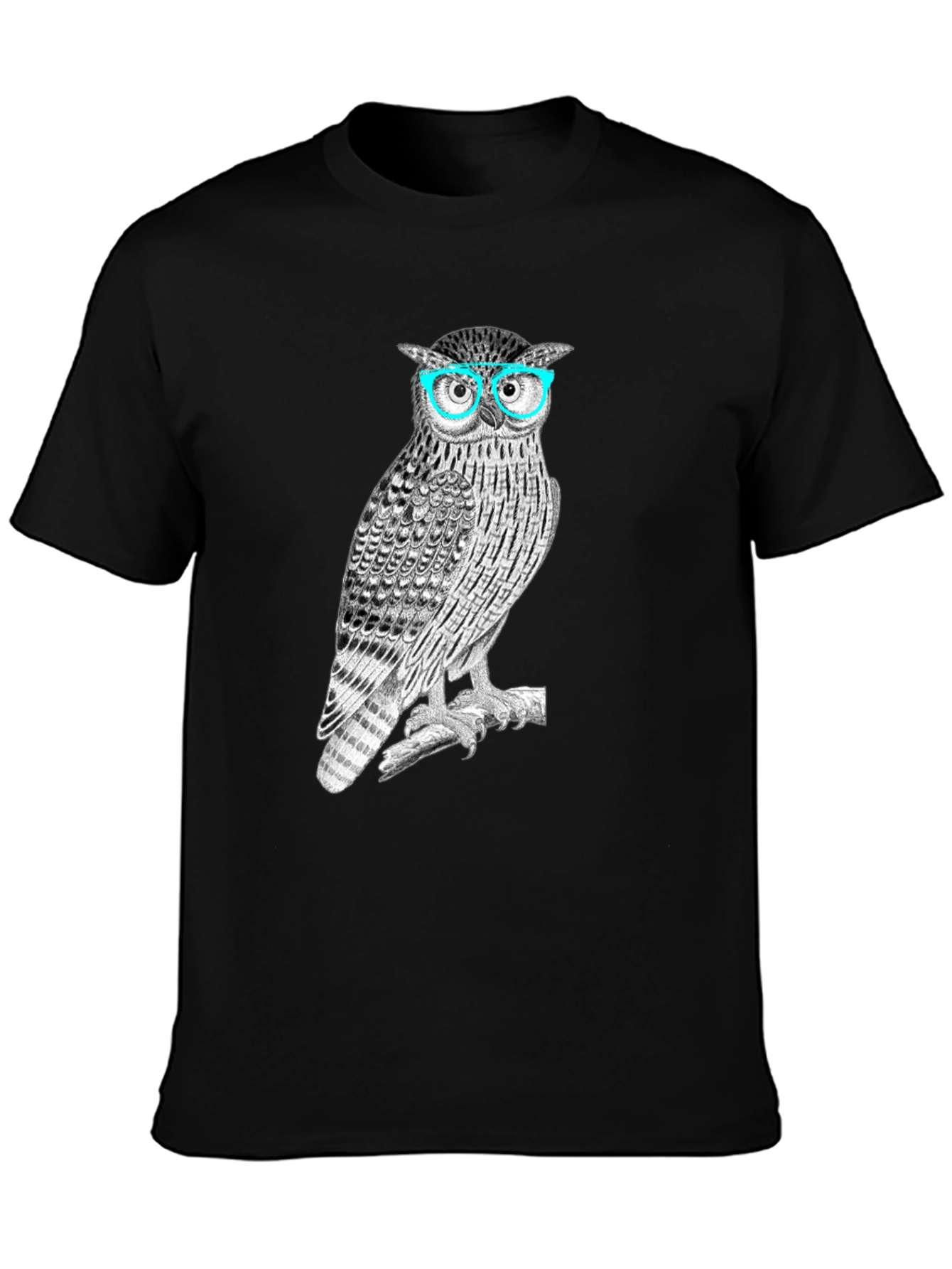 Owl with Glasses Graphic Tee - Mens Black T-Shirt