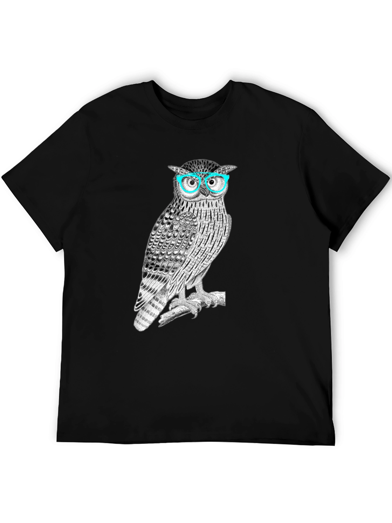 Owl with Glasses Graphic Tee - Mens Black T-Shirt